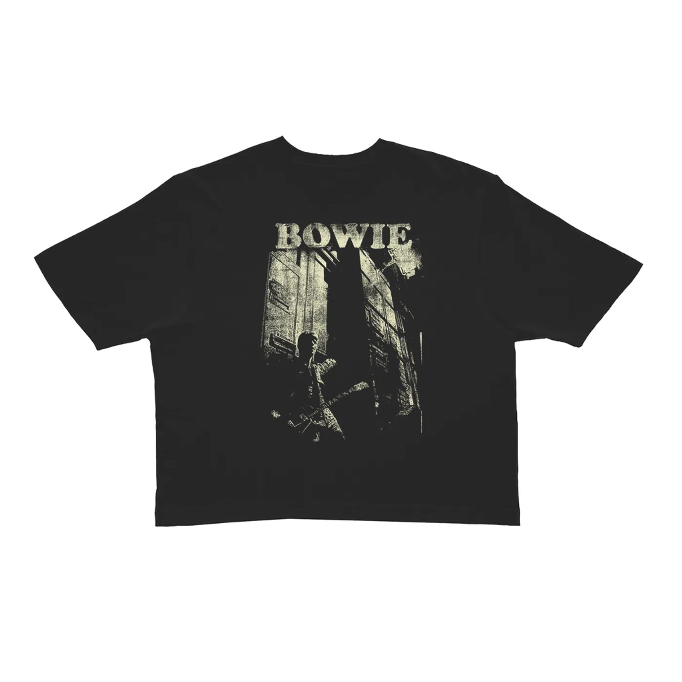 David Bowie Ladies' Crop Tee | David Bowie With Guitar Distressed David Bowie Crop T-shirt
