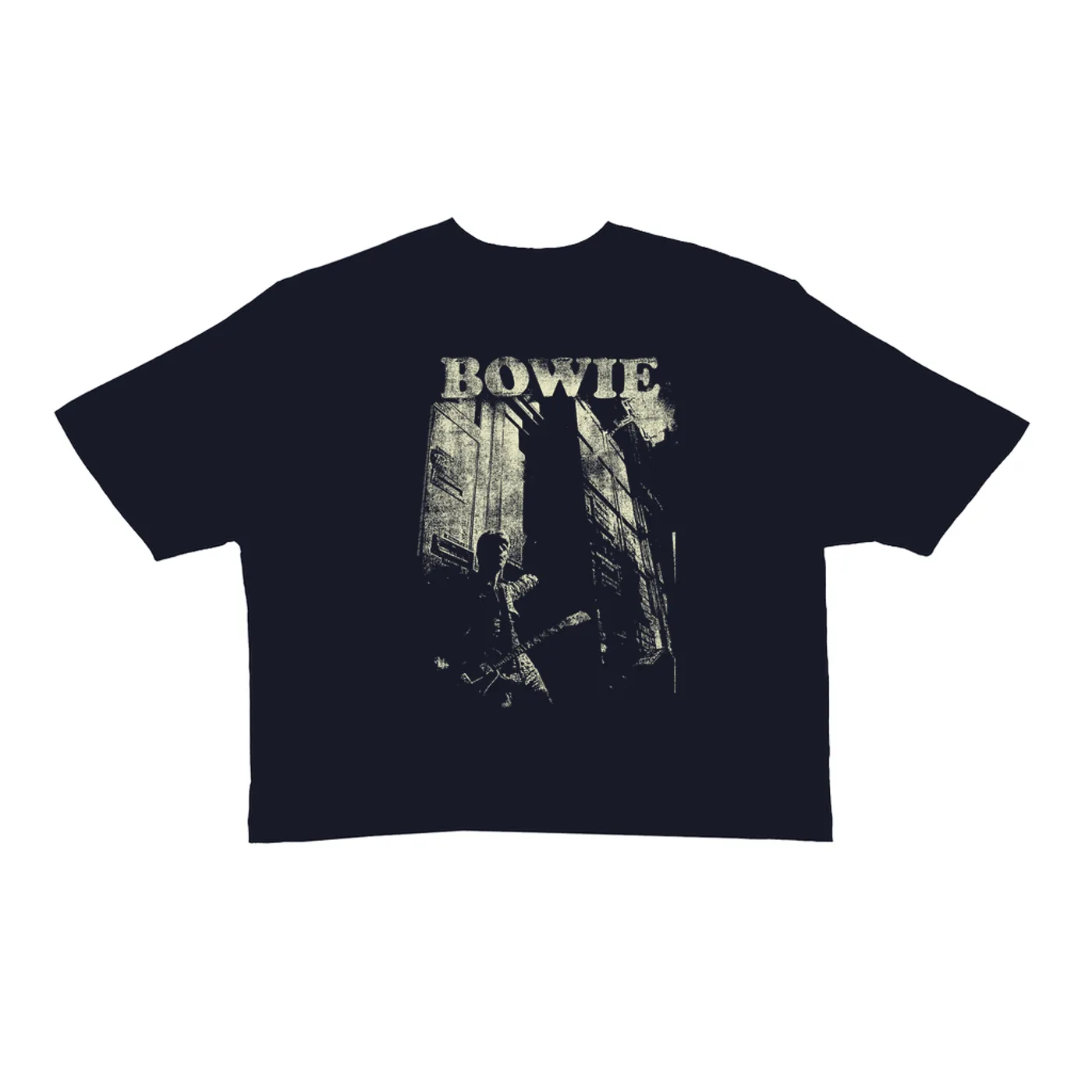 David Bowie Ladies' Crop Tee | David Bowie With Guitar Distressed David Bowie Crop T-shirt