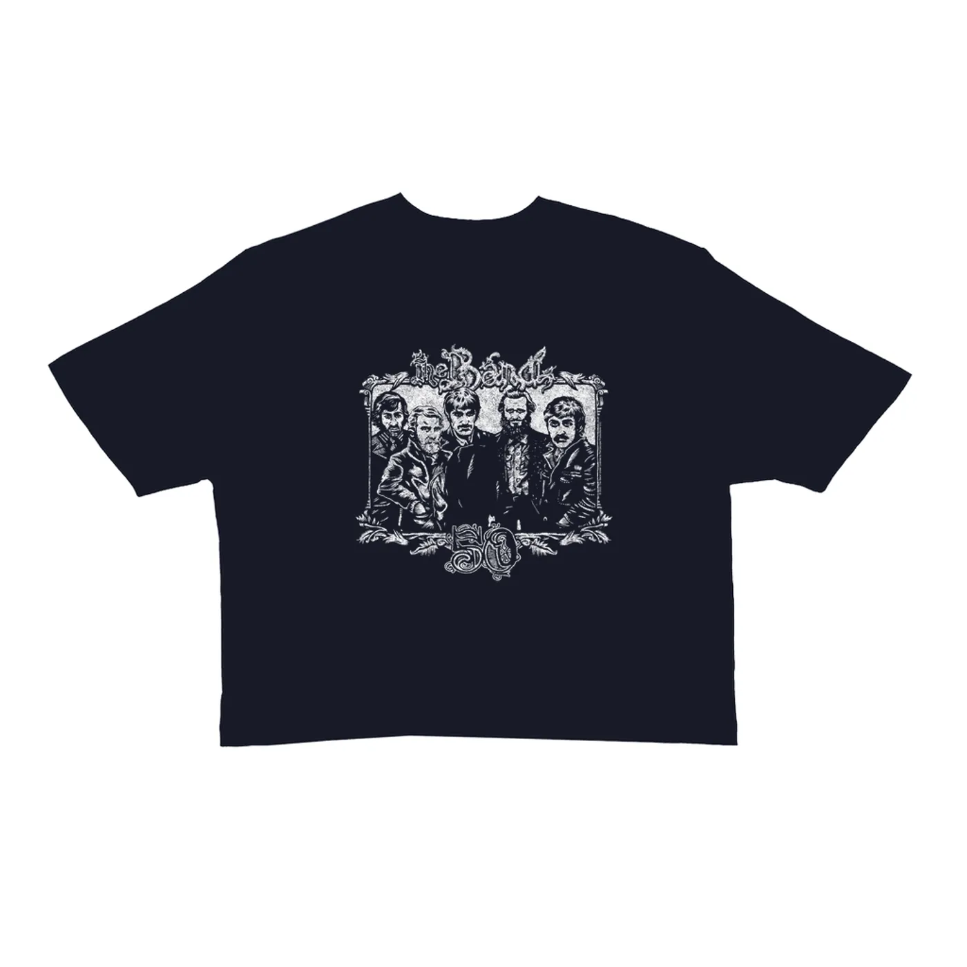 The Band Ladies' Crop Tee | 50th Anniversary Logo White Distressed The Band Crop T-shirt
