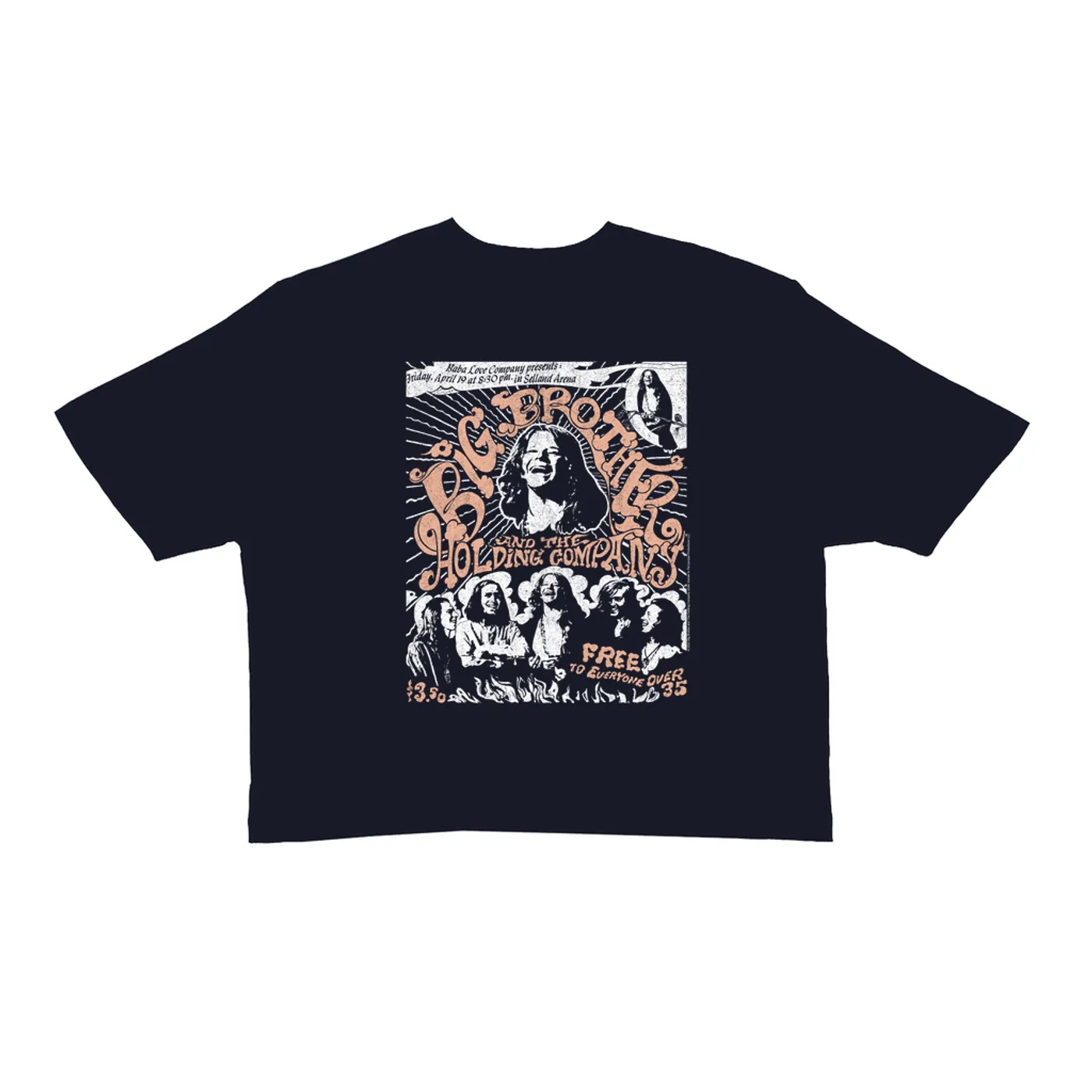 Big Brother & The Holding Company Big Brother and The Holding Co. Ladies' Crop Tee | Featuring Janis Joplin Fresno Concert Flyer Big Brother and The Holding Co. Crop T-shirt