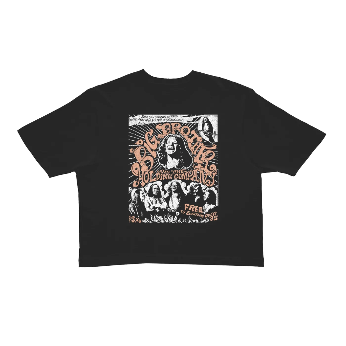 Big Brother & The Holding Company Big Brother and The Holding Co. Ladies' Crop Tee | Featuring Janis Joplin Fresno Concert Flyer Big Brother and The Holding Co. Crop T-shirt