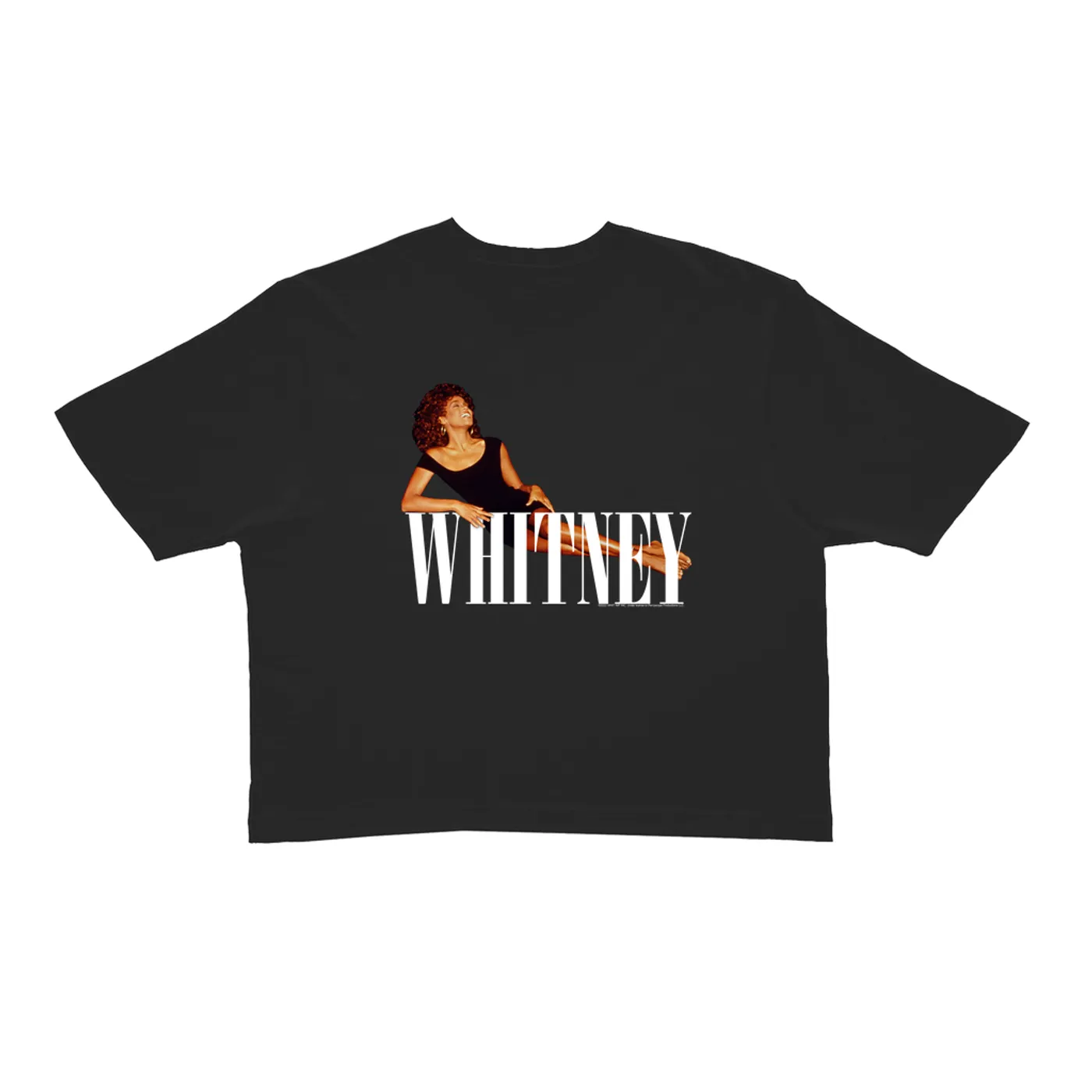 Whitney Houston Ladies' Crop Tee | Whitney Laying On Logo White Whitney Houston Crop T-shirt