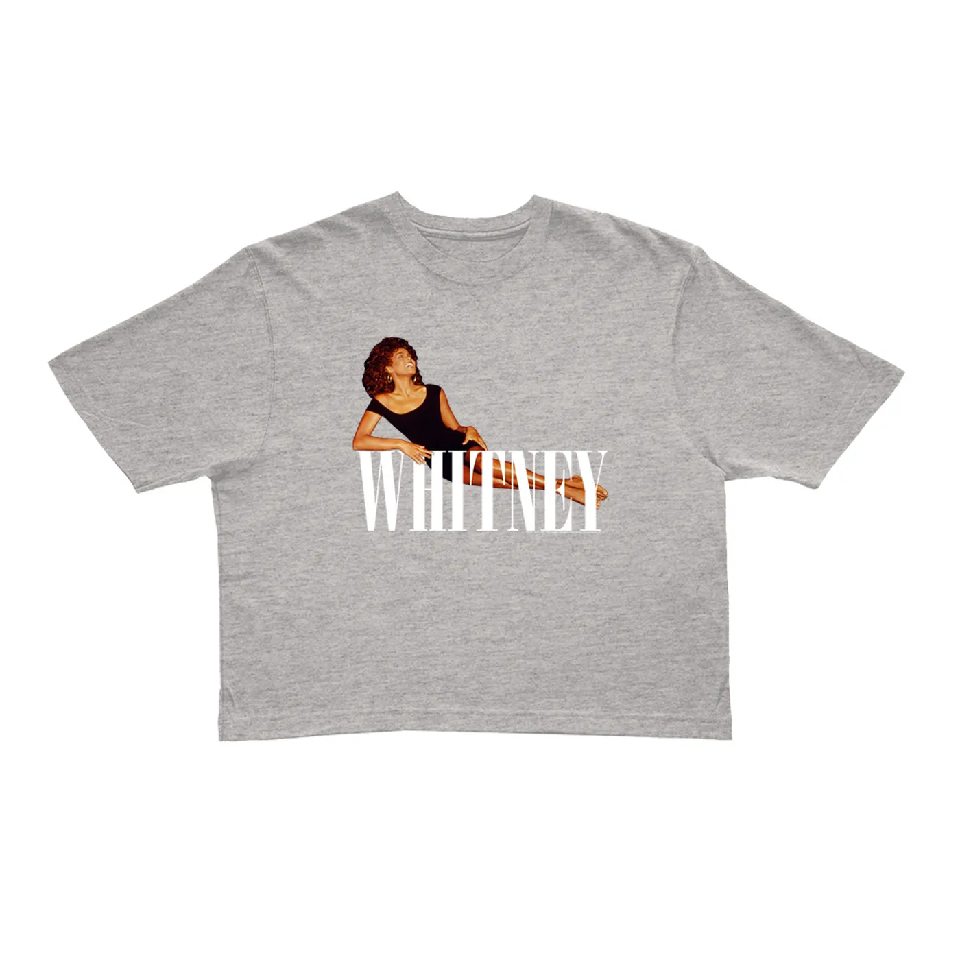 Whitney Houston Ladies' Crop Tee | Whitney Laying On Logo White Whitney Houston Crop T-shirt