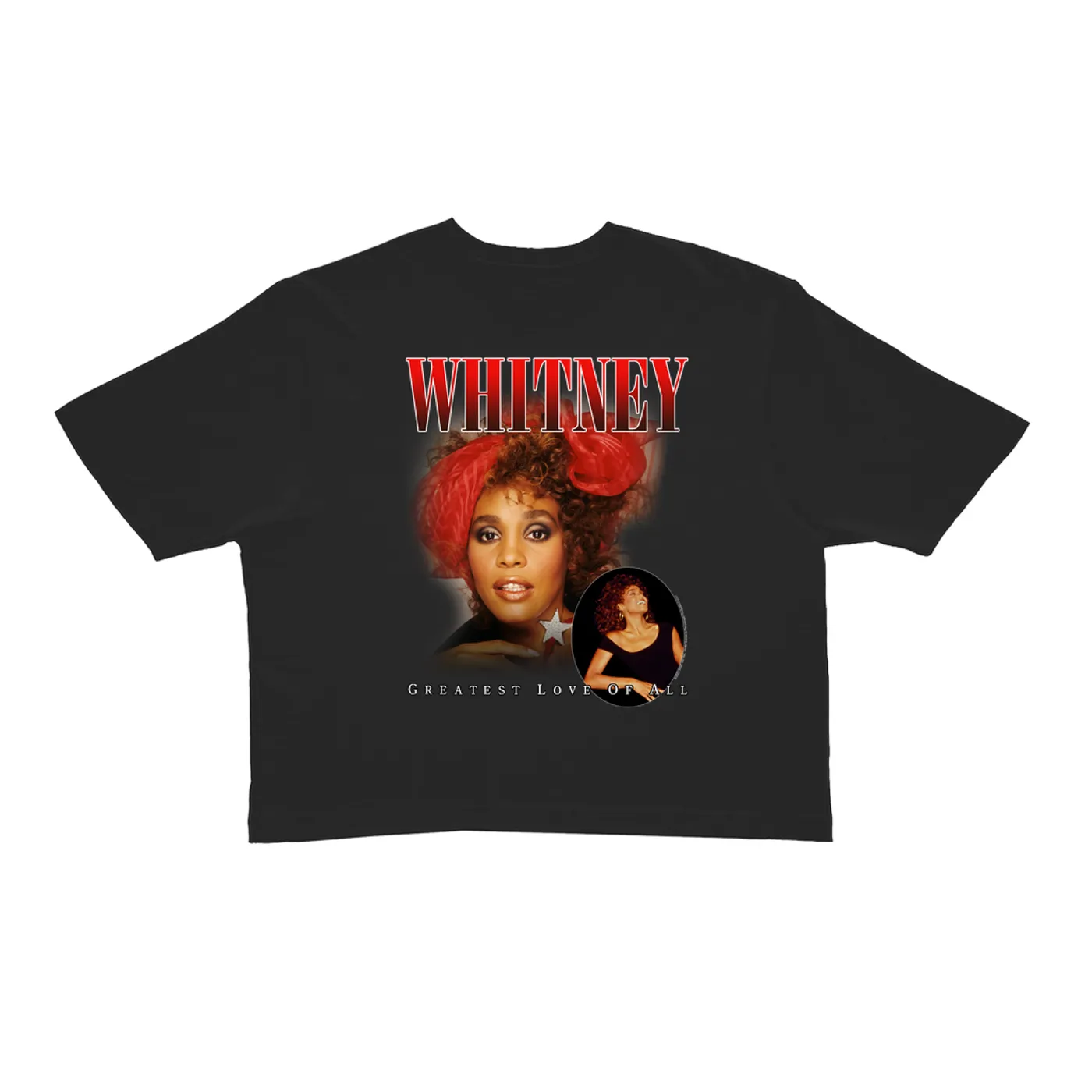 Whitney Houston Ladies' Crop Tee | Greatest Love Of All Red Photo Collage Design Whitney Houston Crop T-shirt