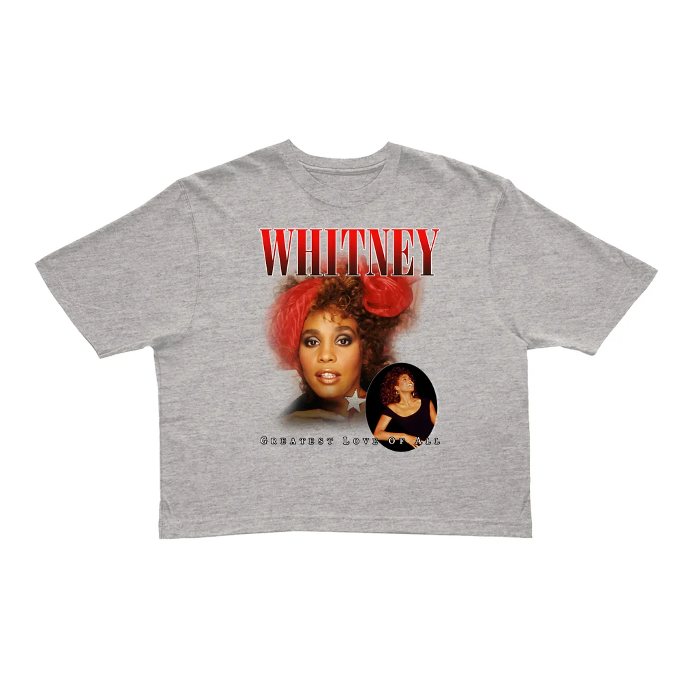 Whitney Houston Ladies' Crop Tee | Greatest Love Of All Red Photo Collage Design Whitney Houston Crop T-shirt