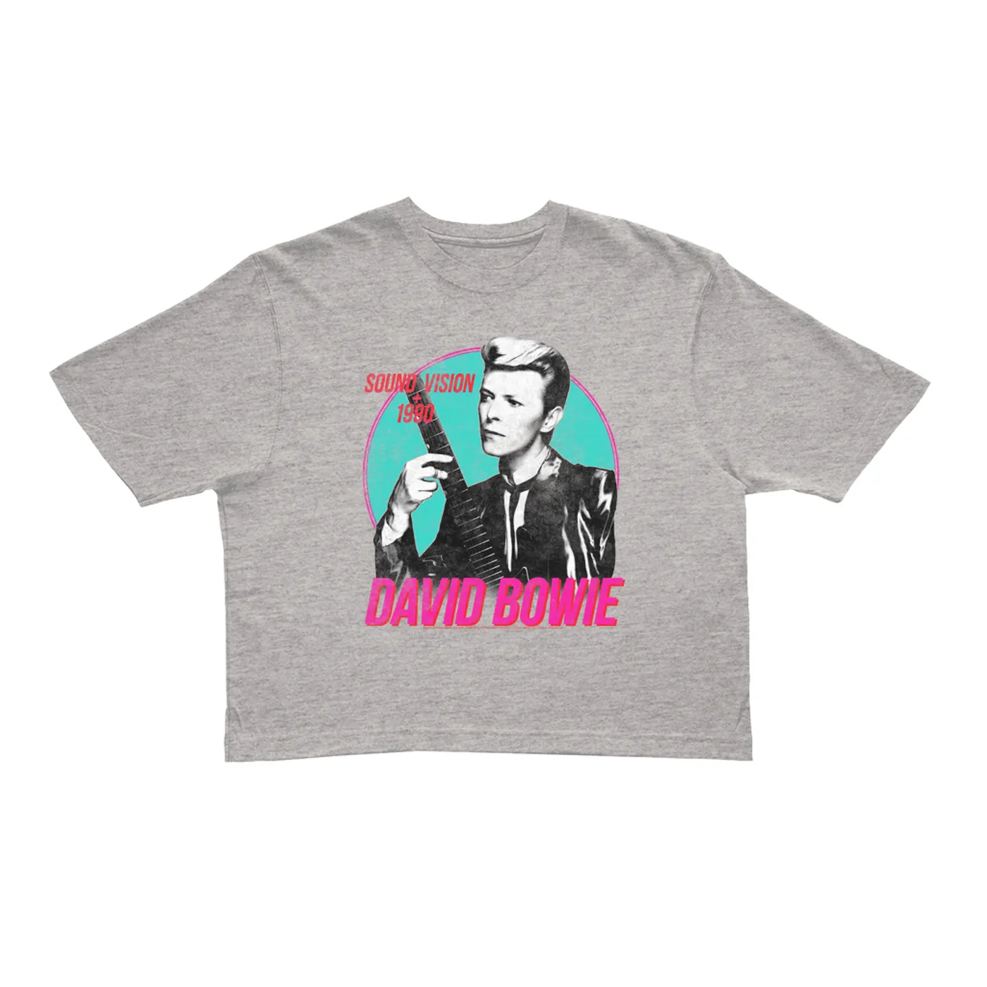 David Bowie Ladies' Crop Tee | Sound + Vision 1990 Powerful Pink Design Distressed David Bowie Crop T-shirt