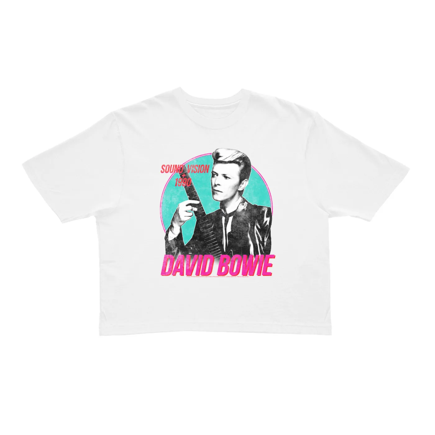 David Bowie Ladies' Crop Tee | Sound + Vision 1990 Powerful Pink Design Distressed David Bowie Crop T-shirt