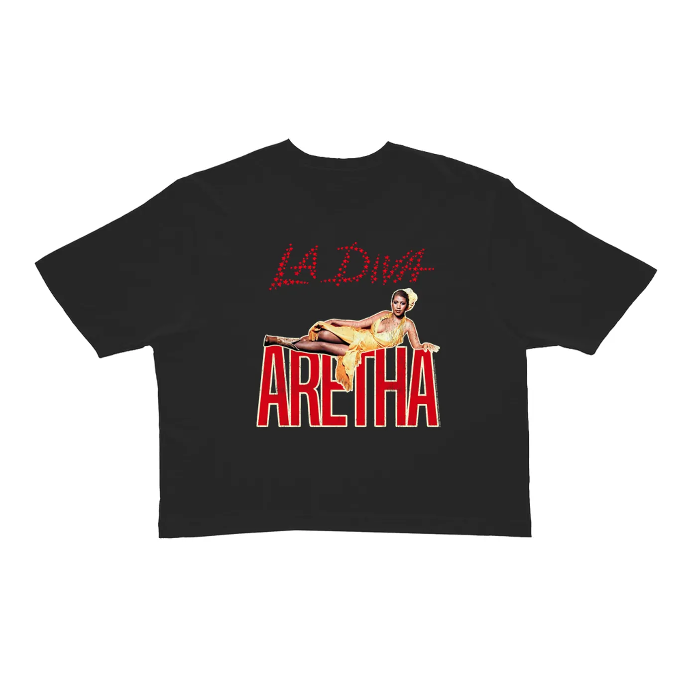 Aretha Franklin Ladies' Crop Tee | La Diva Album Design Distressed Aretha Franklin Crop T-shirt