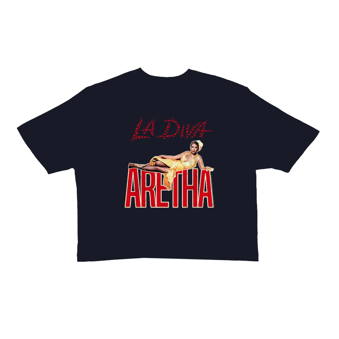 Aretha Franklin Ladies' Crop Tee | La Diva Album Design Distressed Aretha Franklin Crop T-shirt