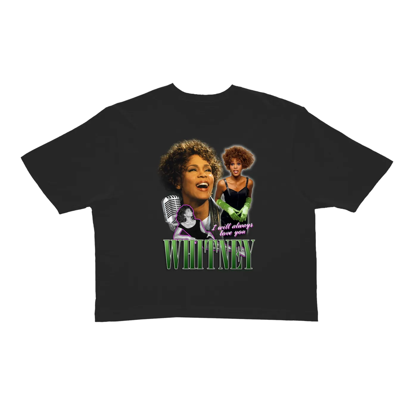 Whitney Houston Ladies' Crop Tee | I Will Always Love You Green Photo Collage Design Whitney Houston Crop T-shirt