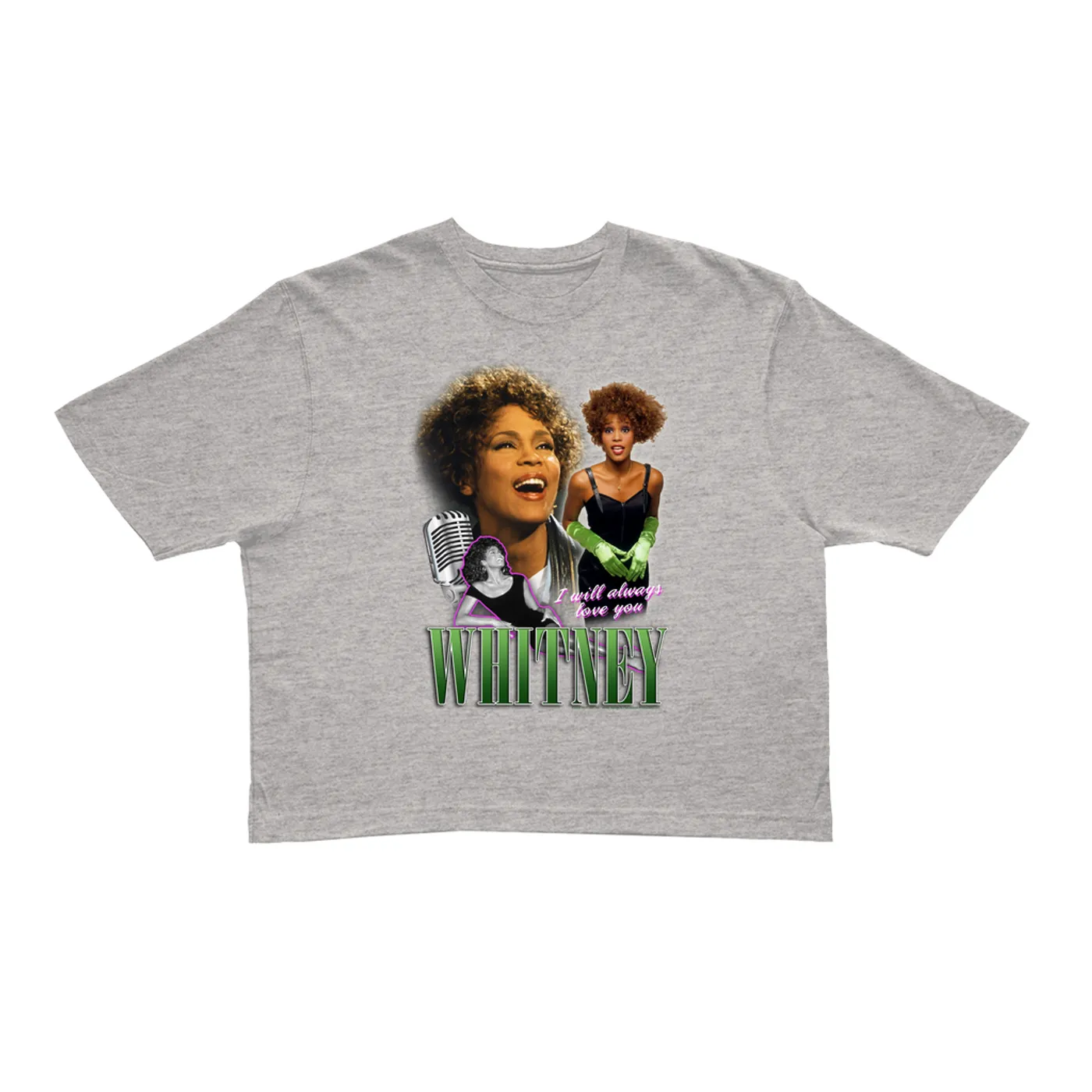 Whitney Houston Ladies' Crop Tee | I Will Always Love You Green Photo Collage Design Whitney Houston Crop T-shirt