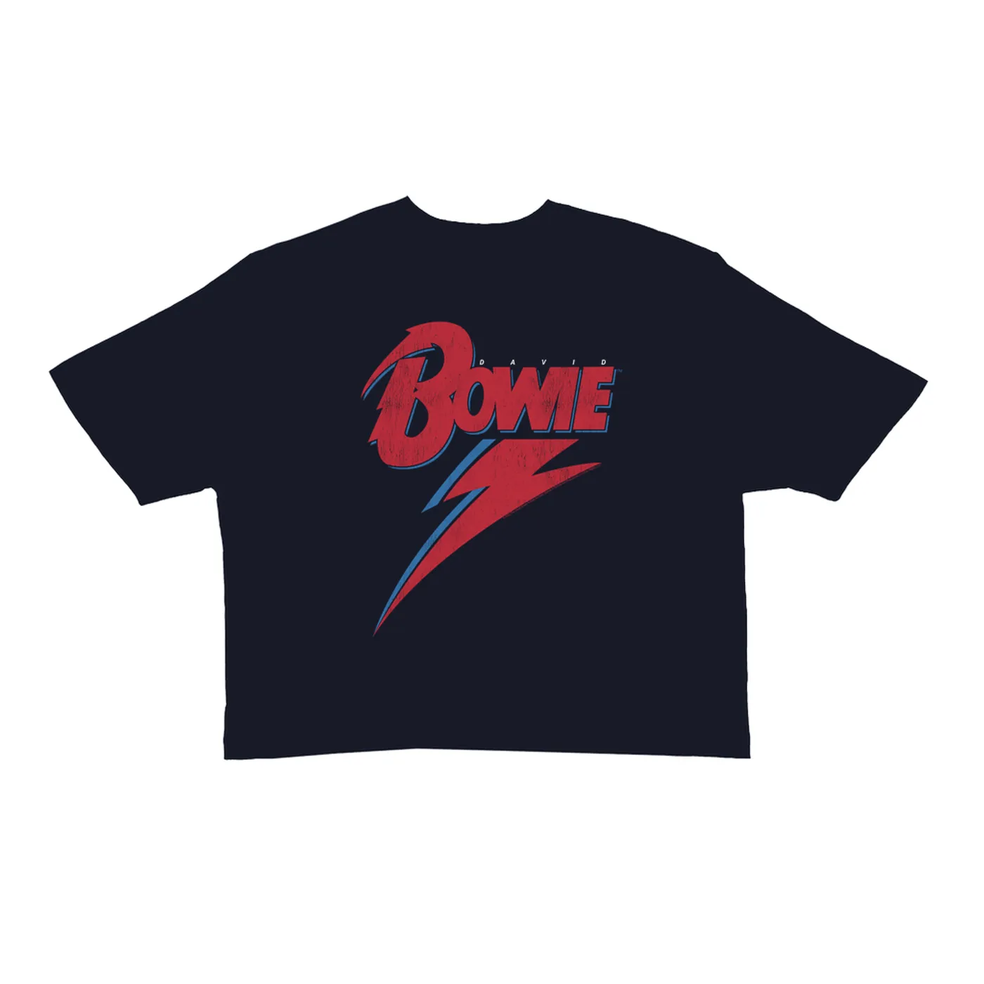 David Bowie Ladies' Crop Tee | Contemporary Lightning Bolt Logo Distressed David Bowie Crop T-shirt