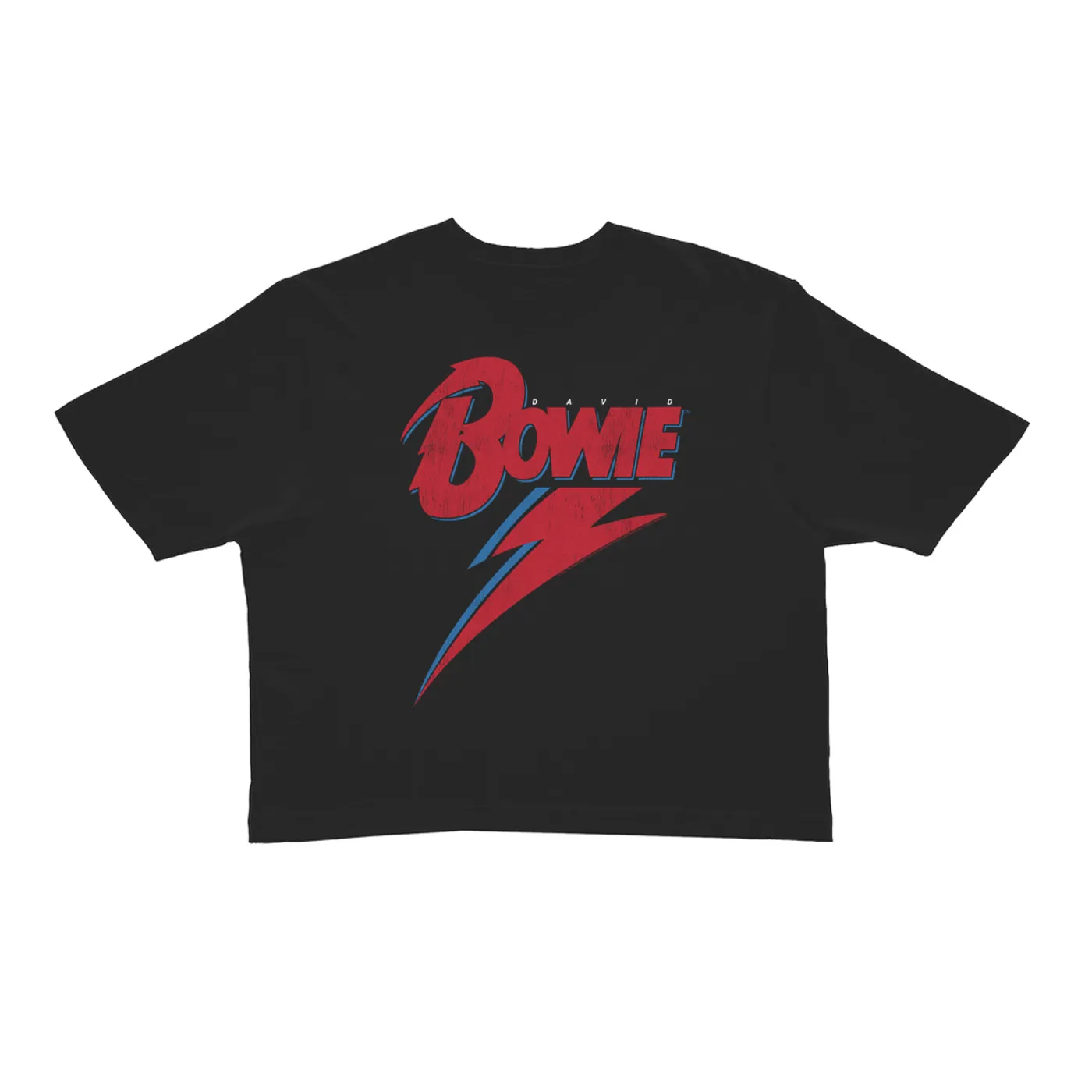 David Bowie Ladies' Crop Tee | Contemporary Lightning Bolt Logo Distressed David Bowie Crop T-shirt