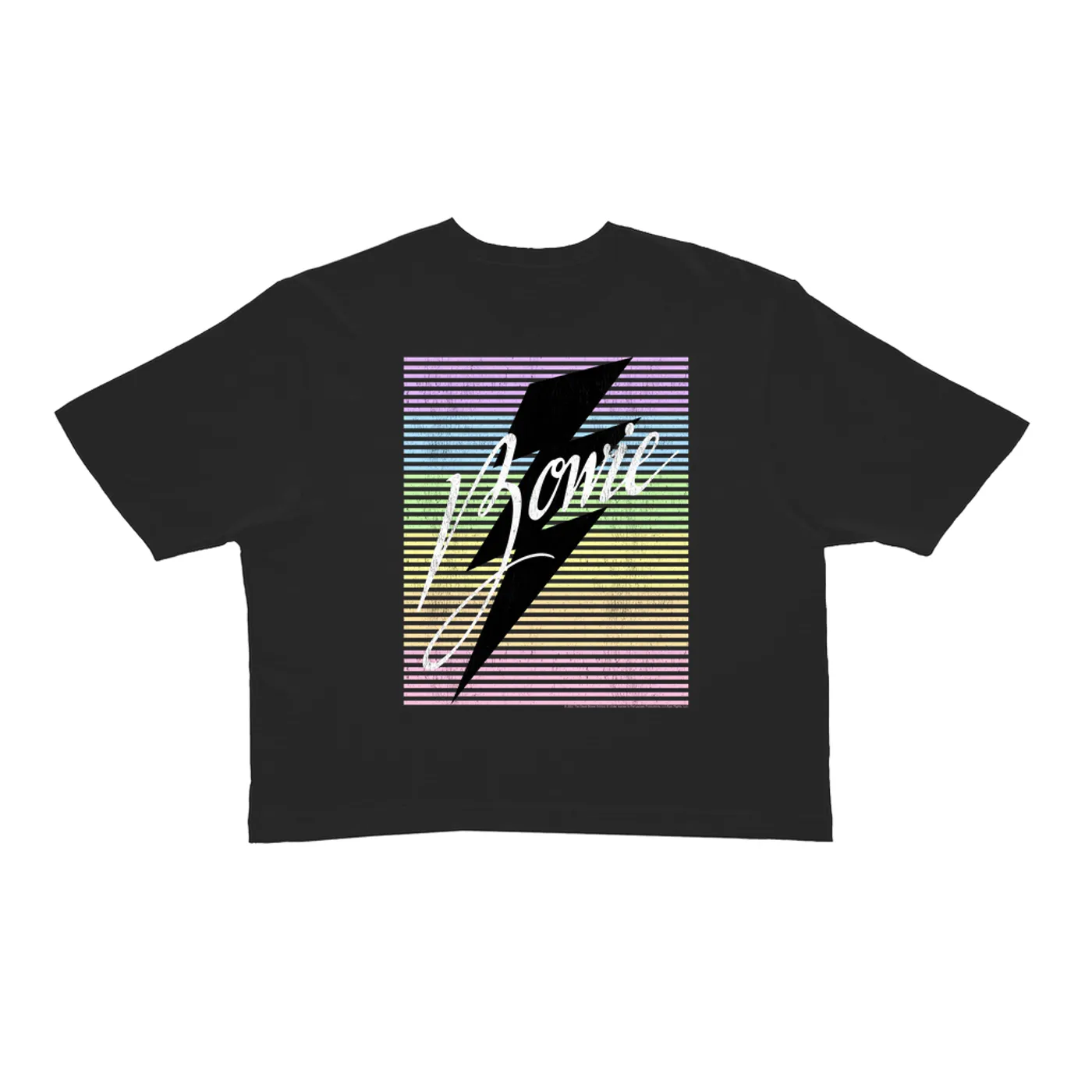 David Bowie Ladies' Crop Tee | Pastel Rainbow Logo Distressed David Bowie Crop T-shirt