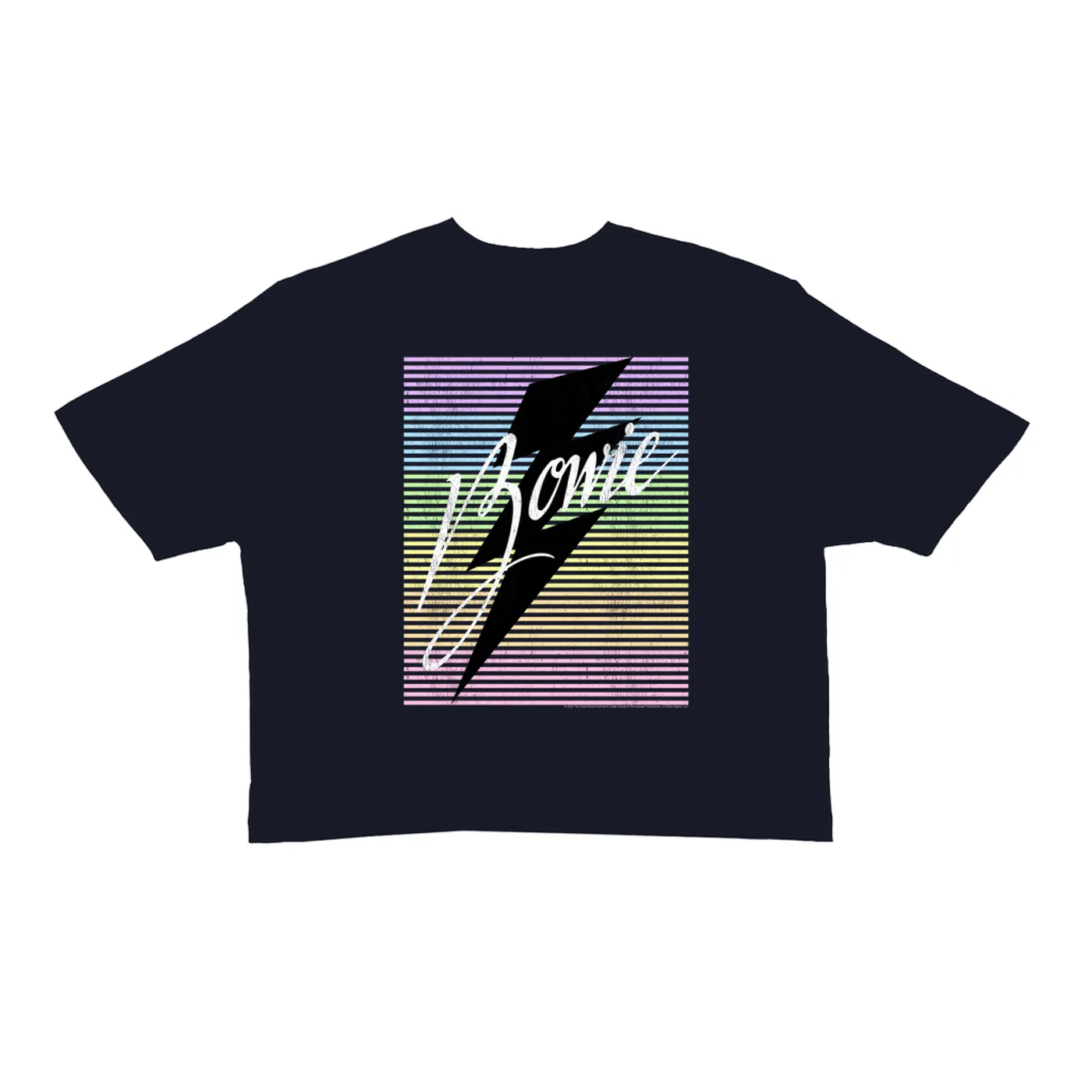 David Bowie Ladies' Crop Tee | Pastel Rainbow Logo Distressed David Bowie Crop T-shirt