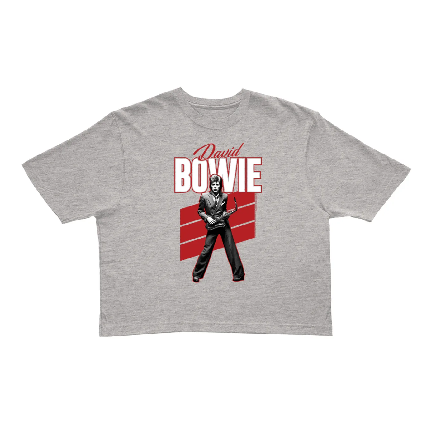 David Bowie Ladies' Crop Tee | Red Bowie WIth Sax Contemporary Image David Bowie Crop T-shirt