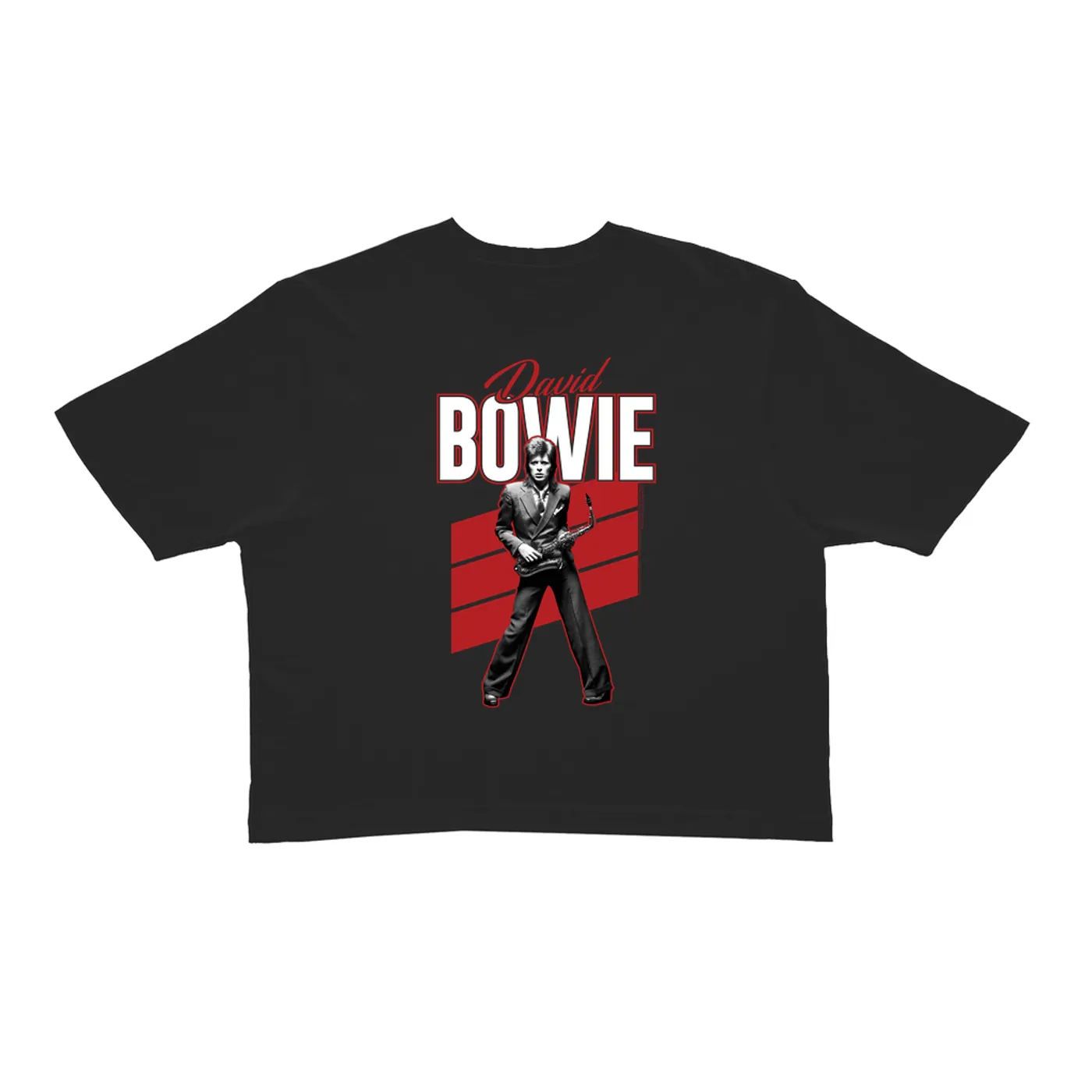 David Bowie Ladies' Crop Tee | Red Bowie WIth Sax Contemporary Image David Bowie Crop T-shirt