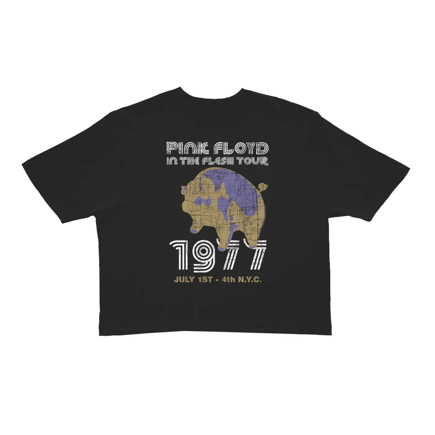 Pink Floyd Ladies' Crop Tee | In The Flesh 1977 NYC Concert Distressed Pink Floyd Crop T-shirt