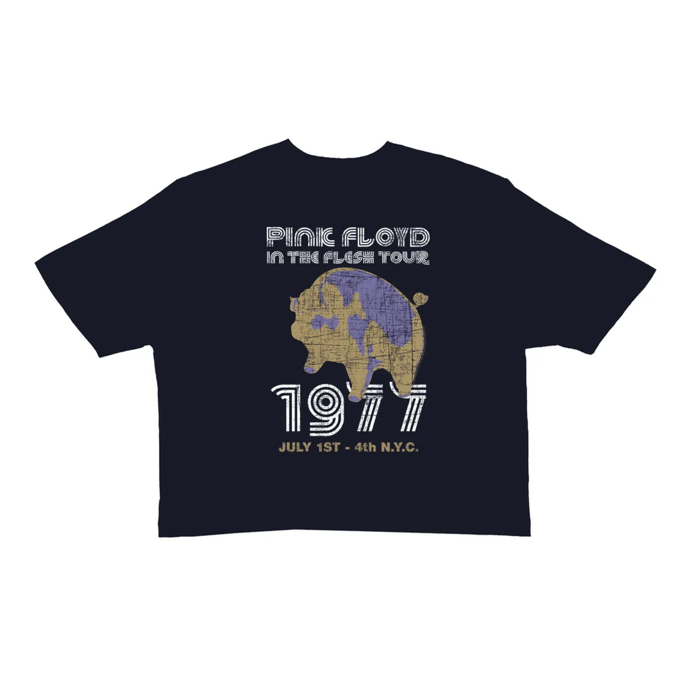 Pink Floyd Ladies' Crop Tee | In The Flesh 1977 NYC Concert Distressed Pink Floyd Crop T-shirt