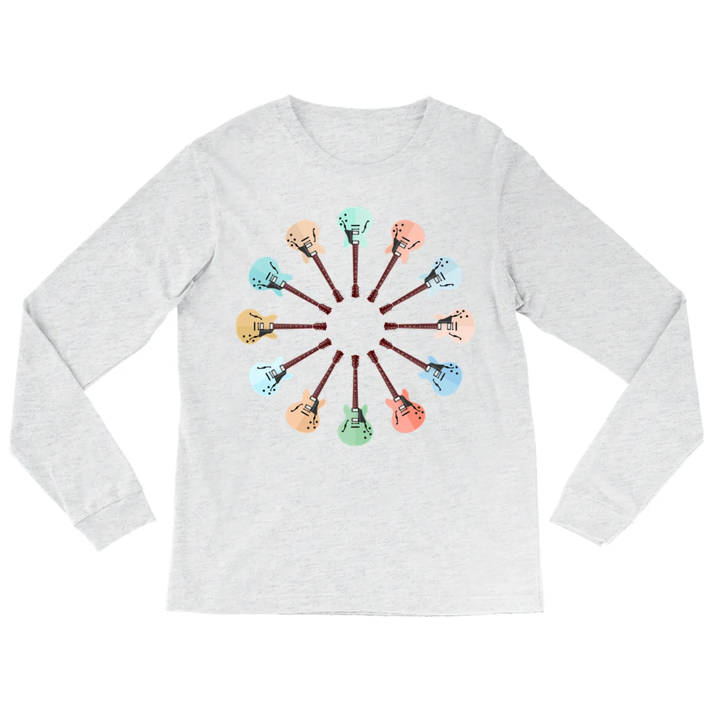 Music Life - Guitar Merchbar Music Life Long Sleeve Shirt | Deluxe Coupe Hollow-Body Electric Guitar Color Wheel Merchbar Music Life Shirt
