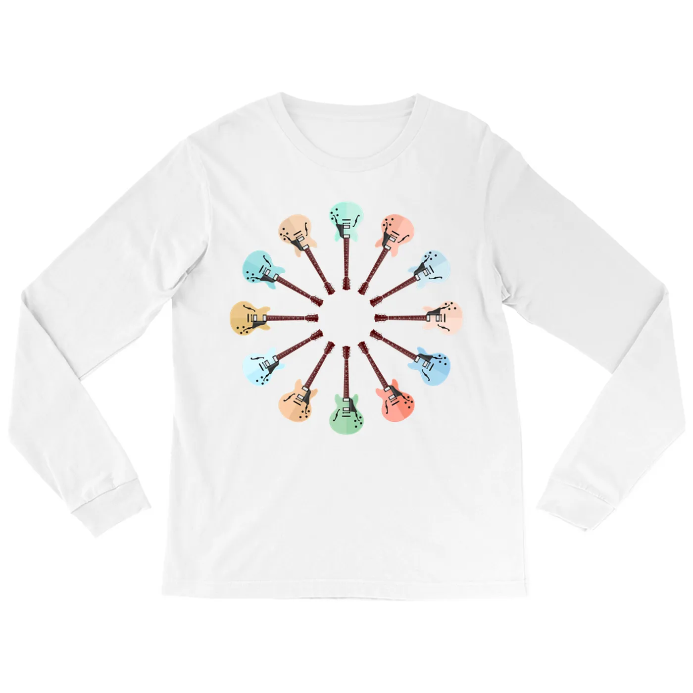 Music Life - Guitar Merchbar Music Life Long Sleeve Shirt | Deluxe Coupe Hollow-Body Electric Guitar Color Wheel Merchbar Music Life Shirt