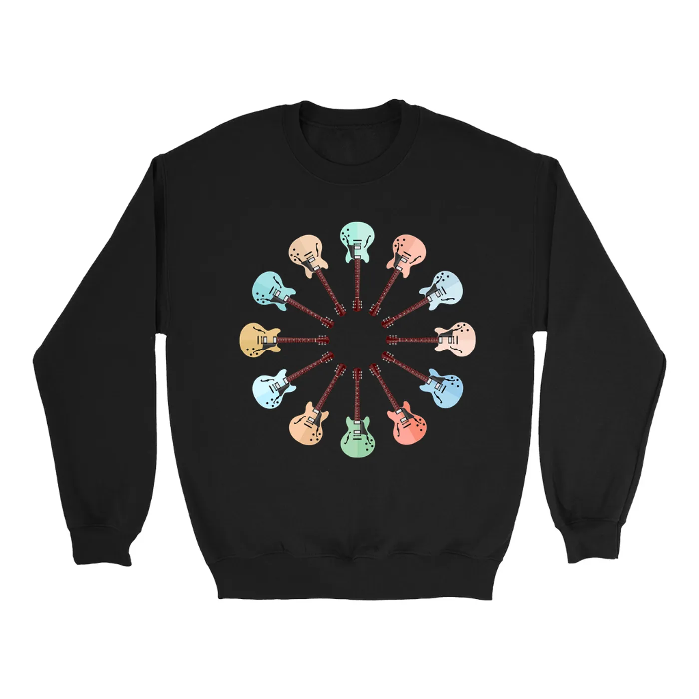 Music Life - Guitar Merchbar Music Life Sweatshirt | Deluxe Coupe Hollow-Body Electric Guitar Color Wheel Merchbar Music Life Sweatshirt