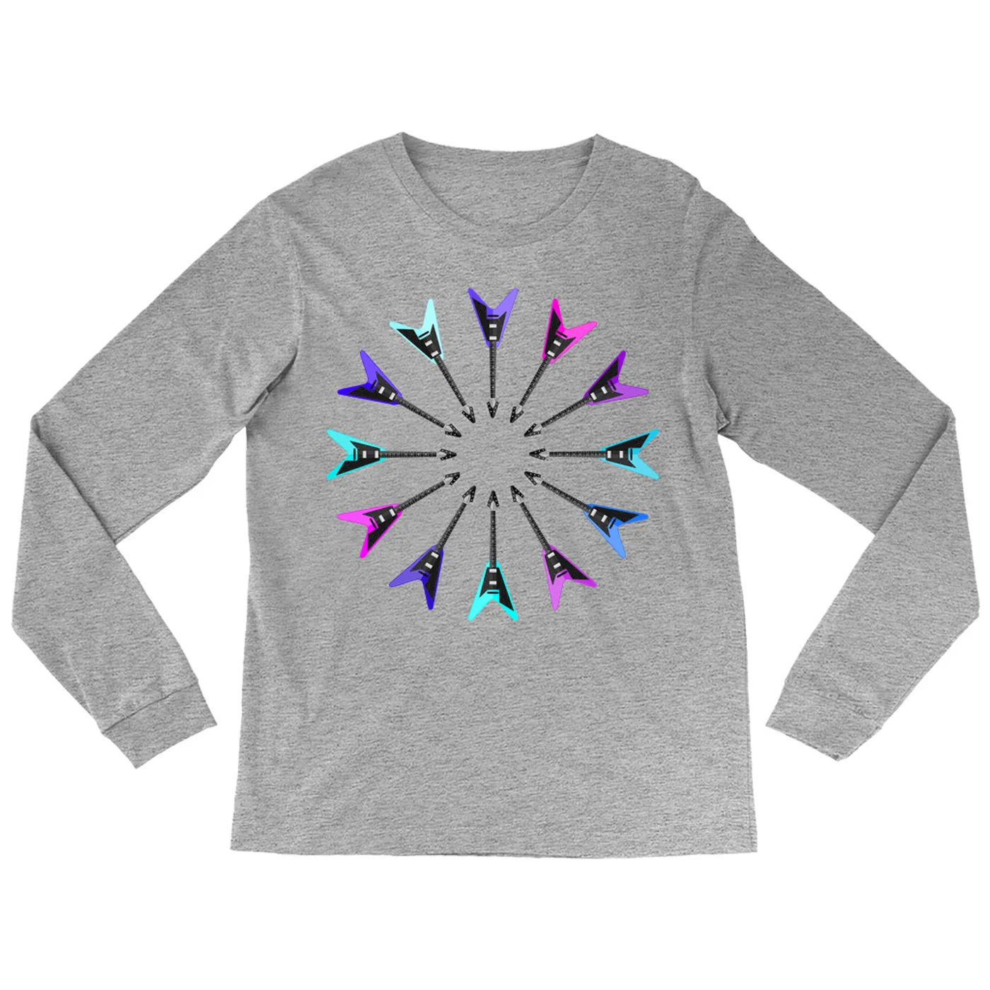 Music Life - Guitar Merchbar Music Life Long Sleeve Shirt | Flying Formation Electric Blue Color Wheel Merchbar Music Life Shirt