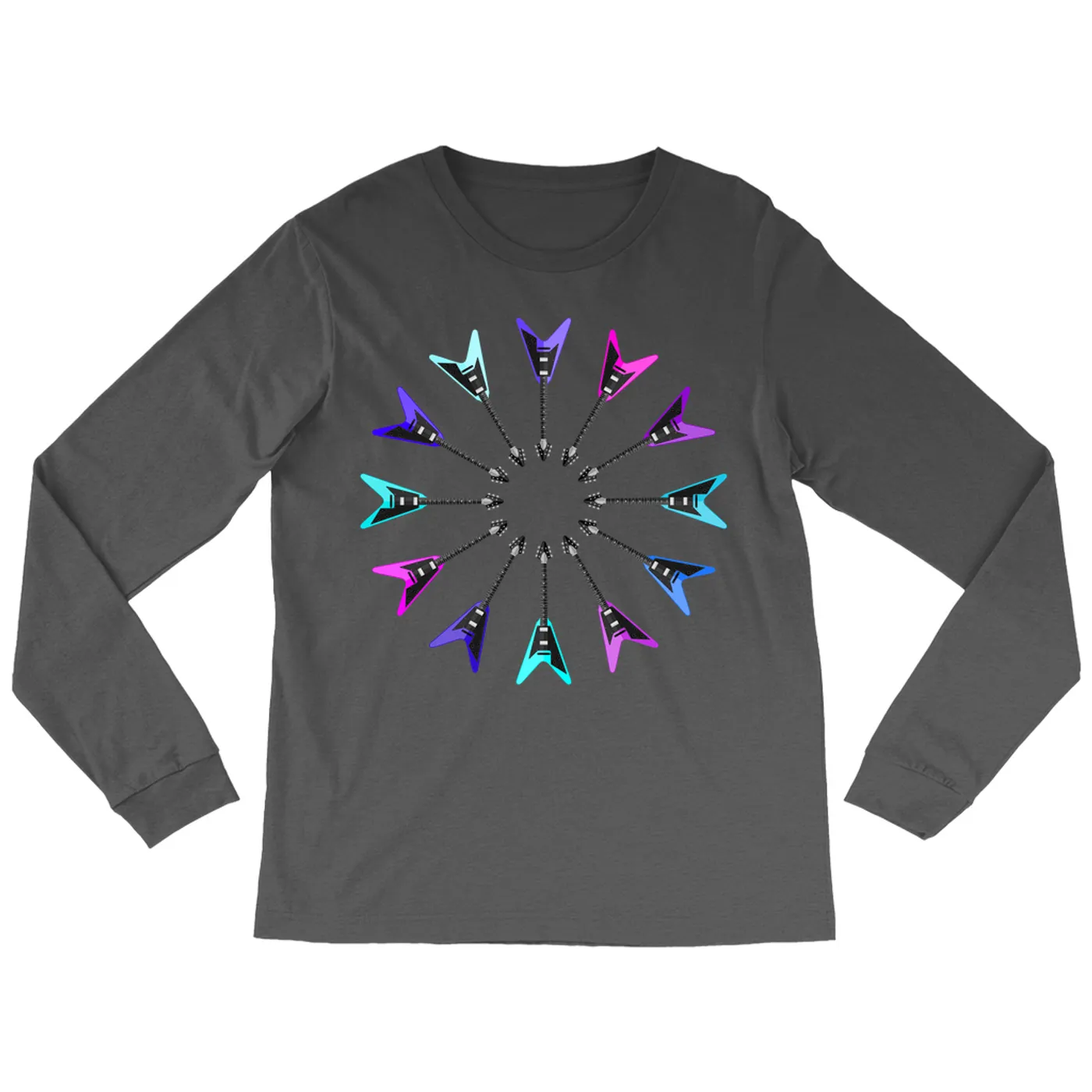 Music Life - Guitar Merchbar Music Life Long Sleeve Shirt | Flying Formation Electric Blue Color Wheel Merchbar Music Life Shirt