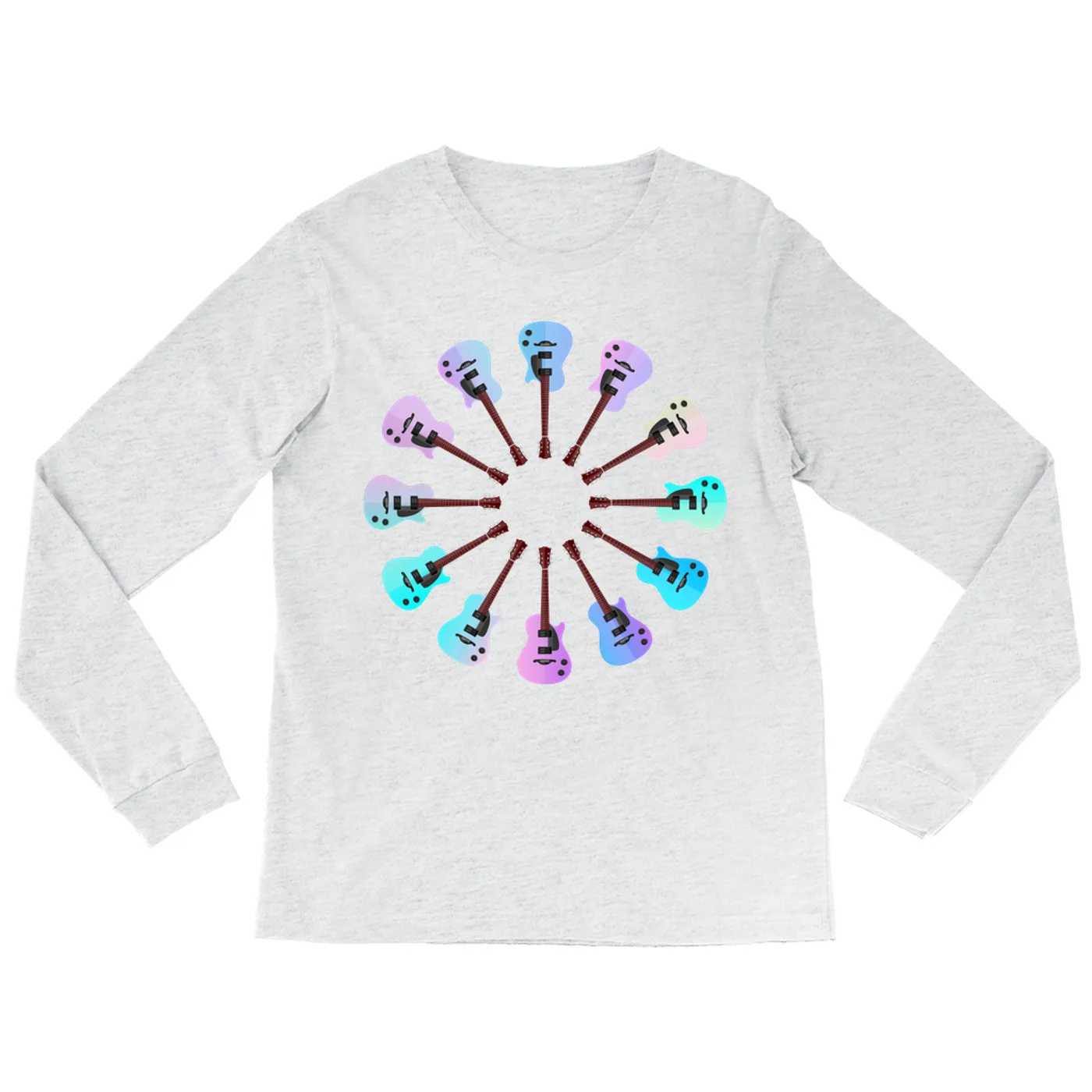 Music Life - Guitar Merchbar Music Life Long Sleeve Shirt | Acoustic-Electric Guitar Cotton Candy Color Wheel Merchbar Music Life Shirt