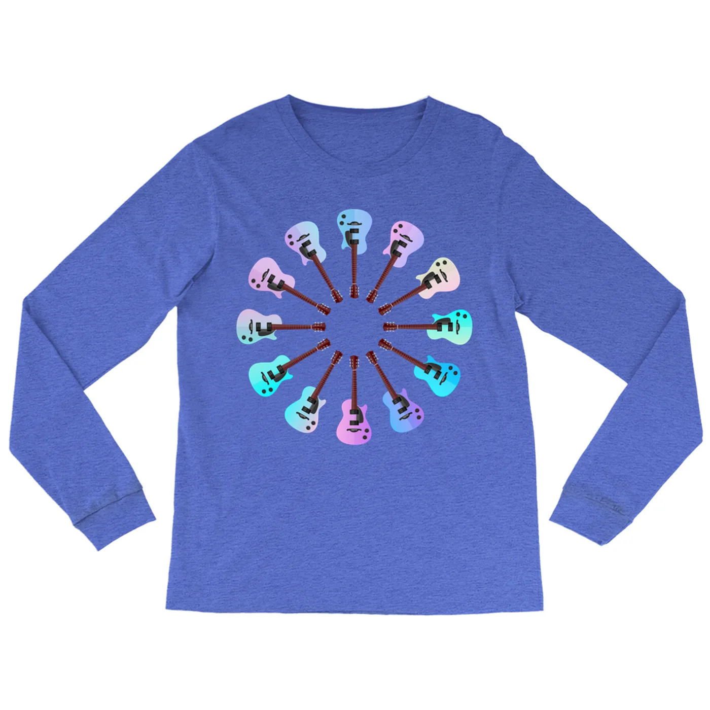 Music Life - Guitar Merchbar Music Life Long Sleeve Shirt | Acoustic-Electric Guitar Cotton Candy Color Wheel Merchbar Music Life Shirt