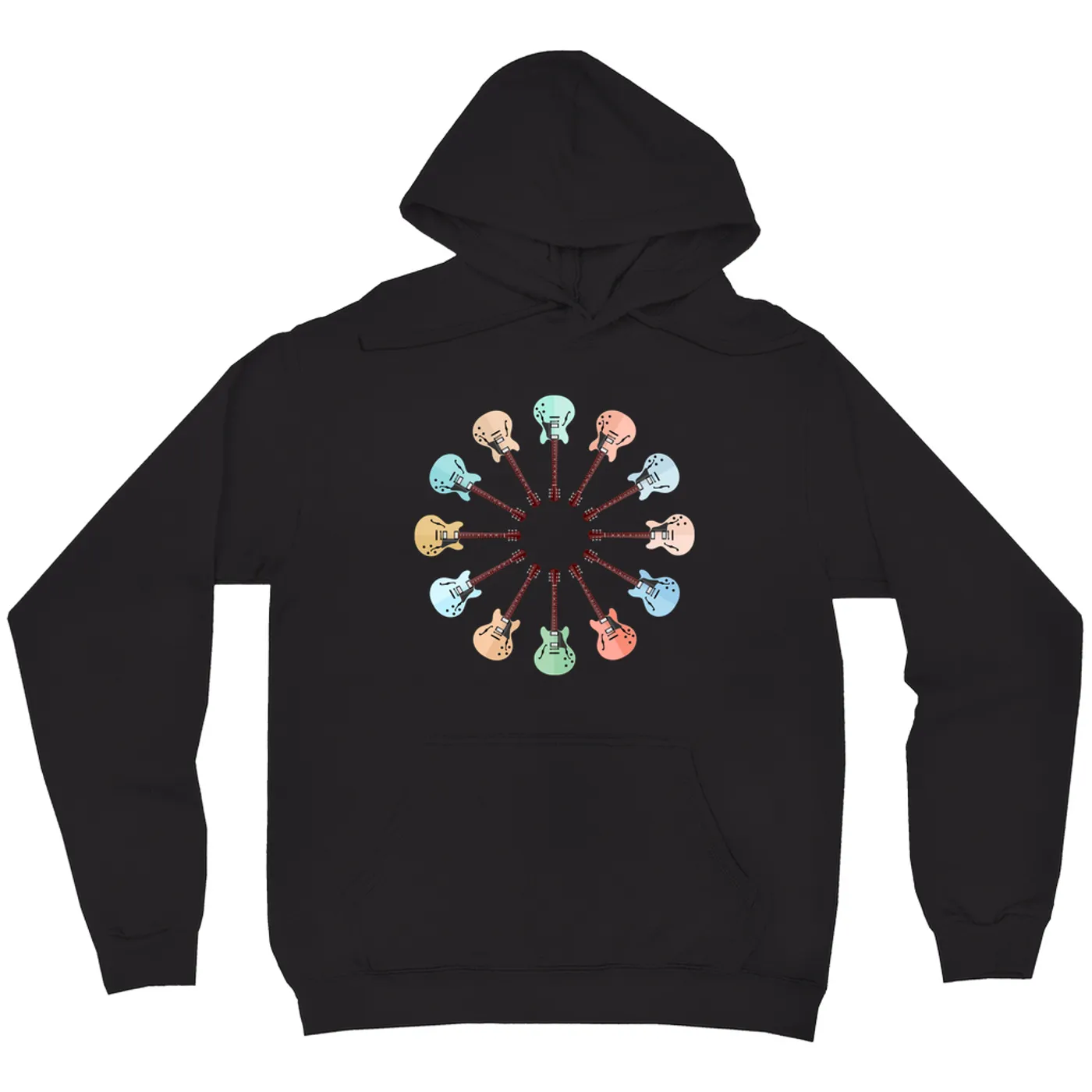 Music Life - Guitar Merchbar Music Life Hoodie | Deluxe Coupe Hollow-Body Electric Guitar Color Wheel Merchbar Music Life Hoodie