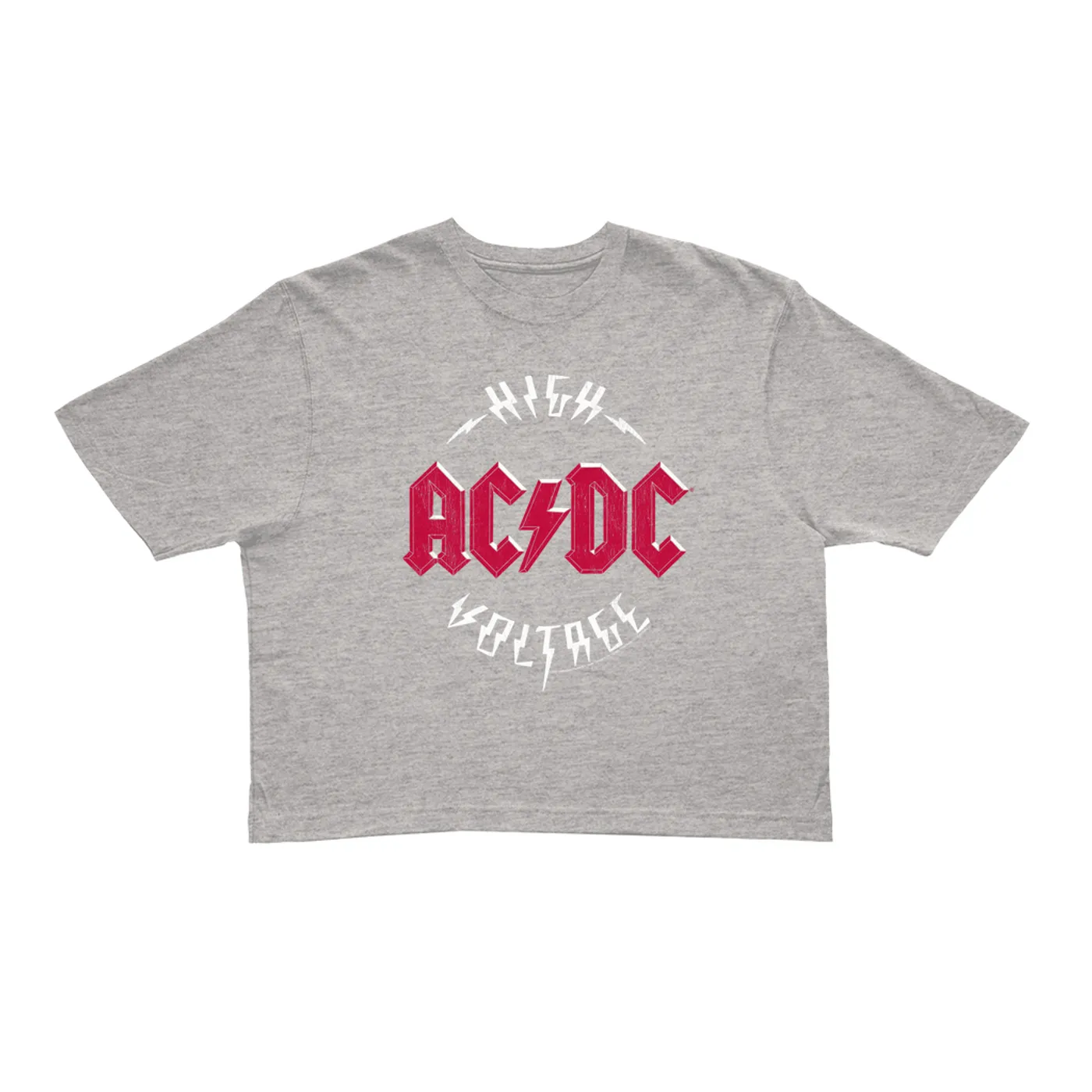 AC/DC Ladies' Crop Tee | High Voltage Red Logo Distressed (Merchbar Exclusive) ACDC Crop T-shirt