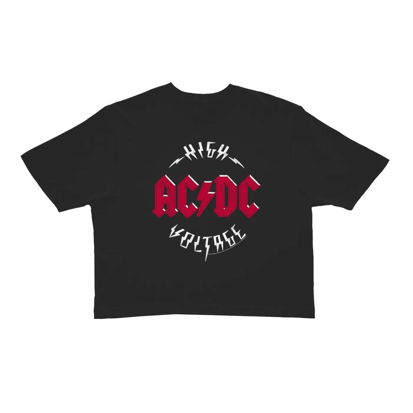 AC/DC Ladies' Crop Tee | High Voltage Red Logo Distressed (Merchbar Exclusive) ACDC Crop T-shirt