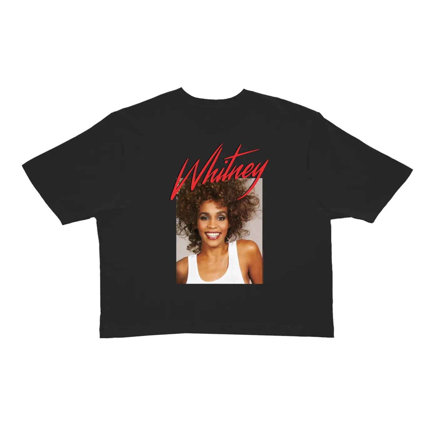 Whitney Houston Ladies' Crop Tee | 1987 Photo And Red Logo Image Whitney Houston Crop T-shirt