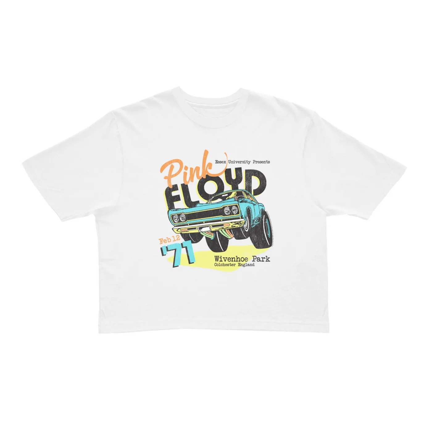 Pink Floyd Ladies' Crop Tee | Essex University Plymouth Roadrunner Concert Promotion Distressed Pink Floyd Crop T-shirt
