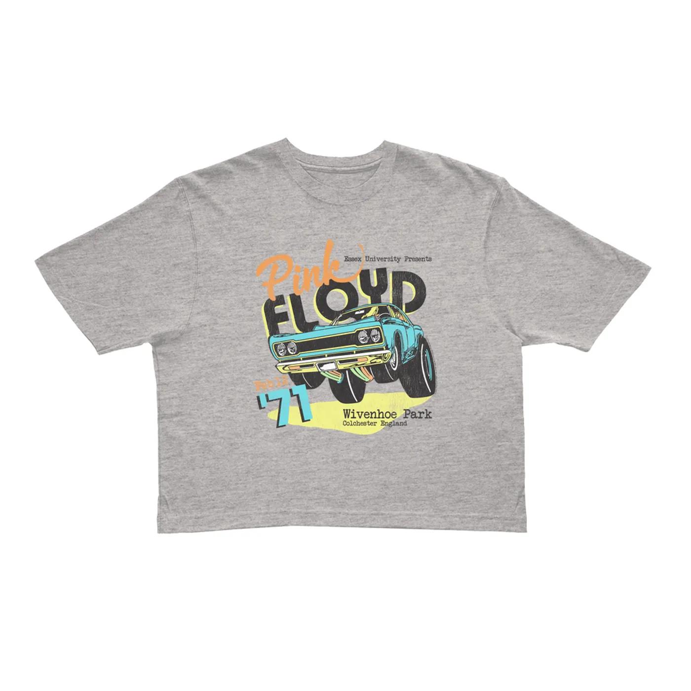 Pink Floyd Ladies' Crop Tee | Essex University Plymouth Roadrunner Concert Promotion Distressed Pink Floyd Crop T-shirt
