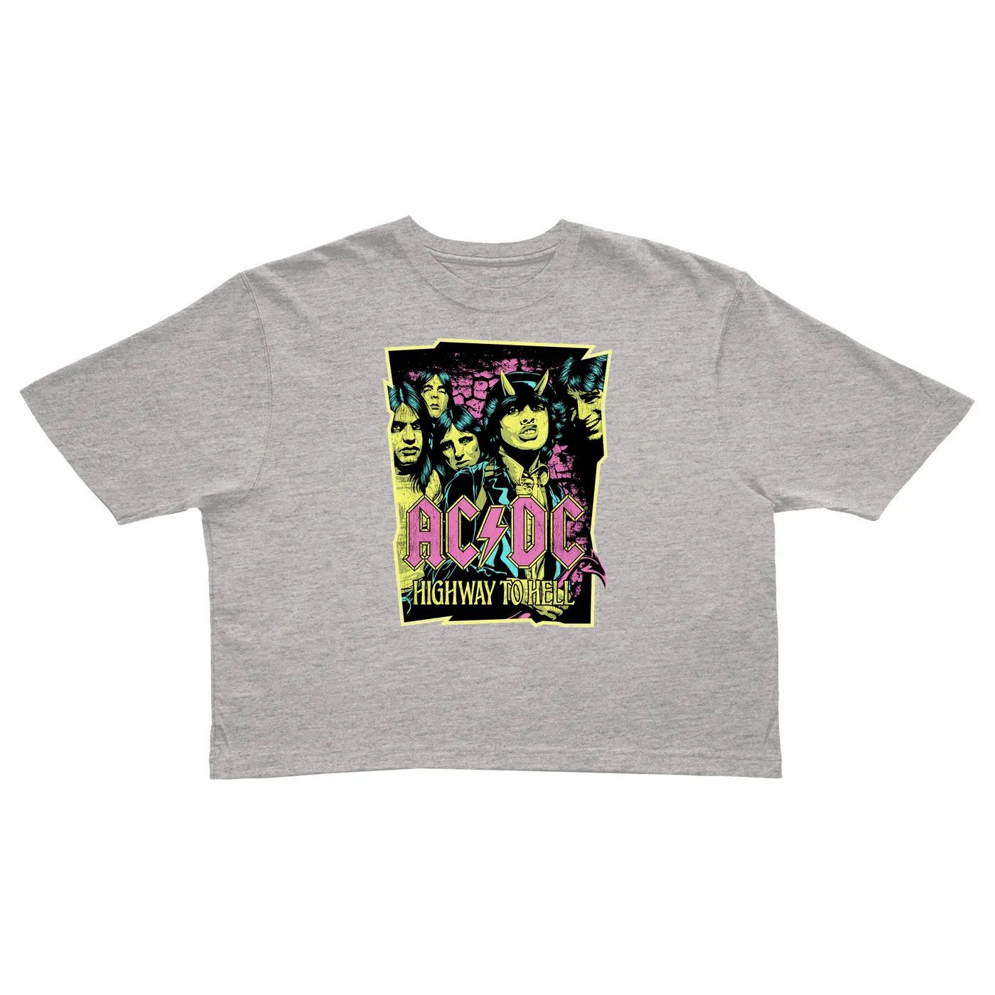 AC/DC Ladies' Crop Tee | Highway To Hell Neon Design ACDC Crop T-shirt
