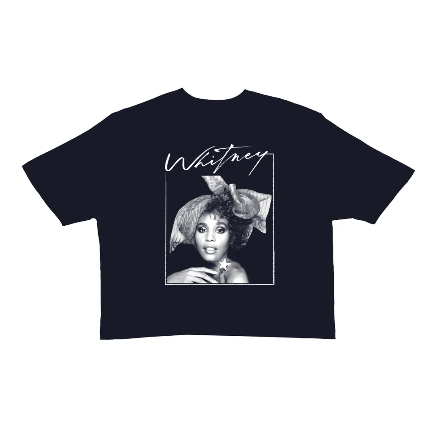 Whitney Houston Ladies' Crop Tee | 1987 Whitney Signature And White Photo Image (Merchbar Exclusive) Whitney Houston Crop T-shirt