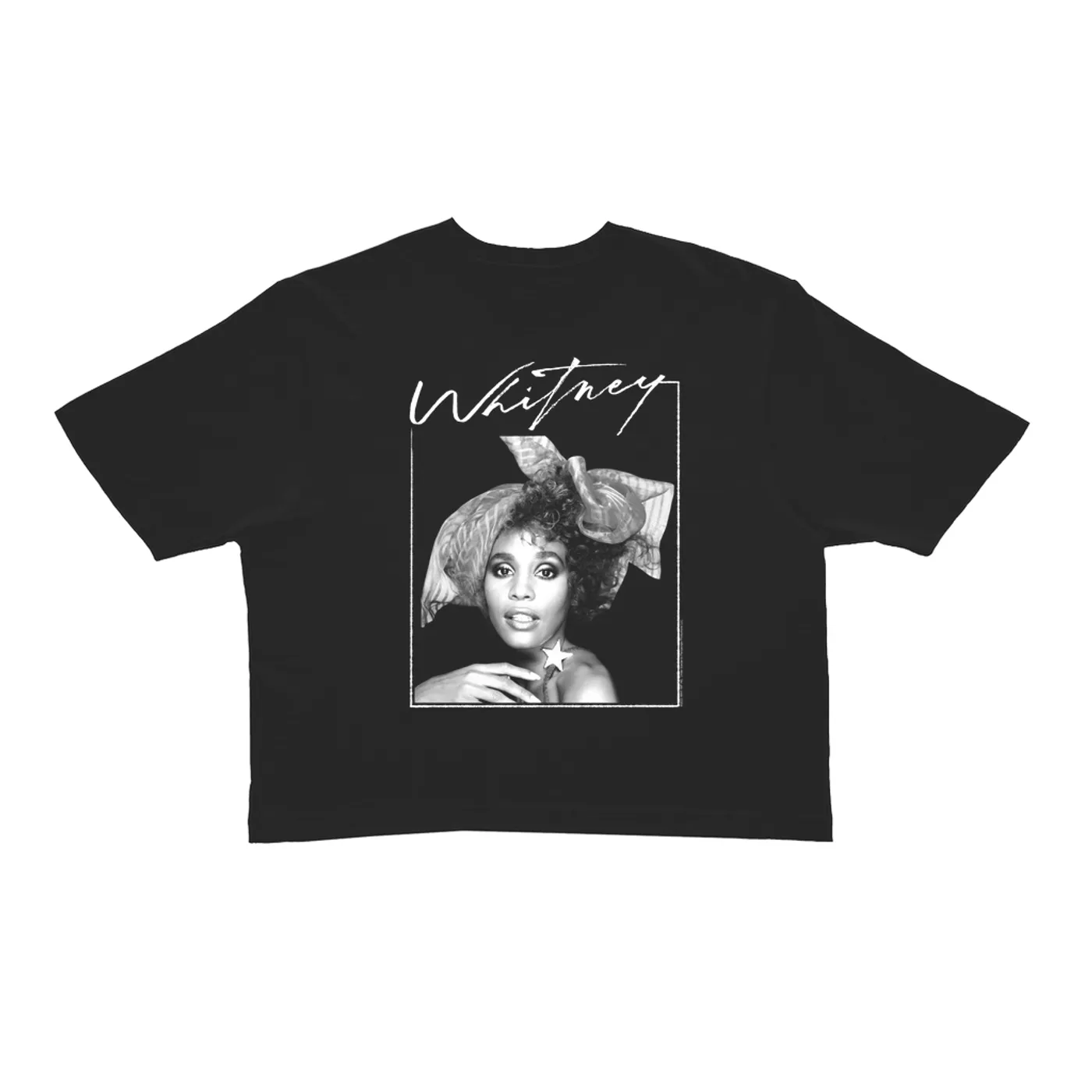 Whitney Houston Ladies' Crop Tee | 1987 Whitney Signature And White Photo Image (Merchbar Exclusive) Whitney Houston Crop T-shirt