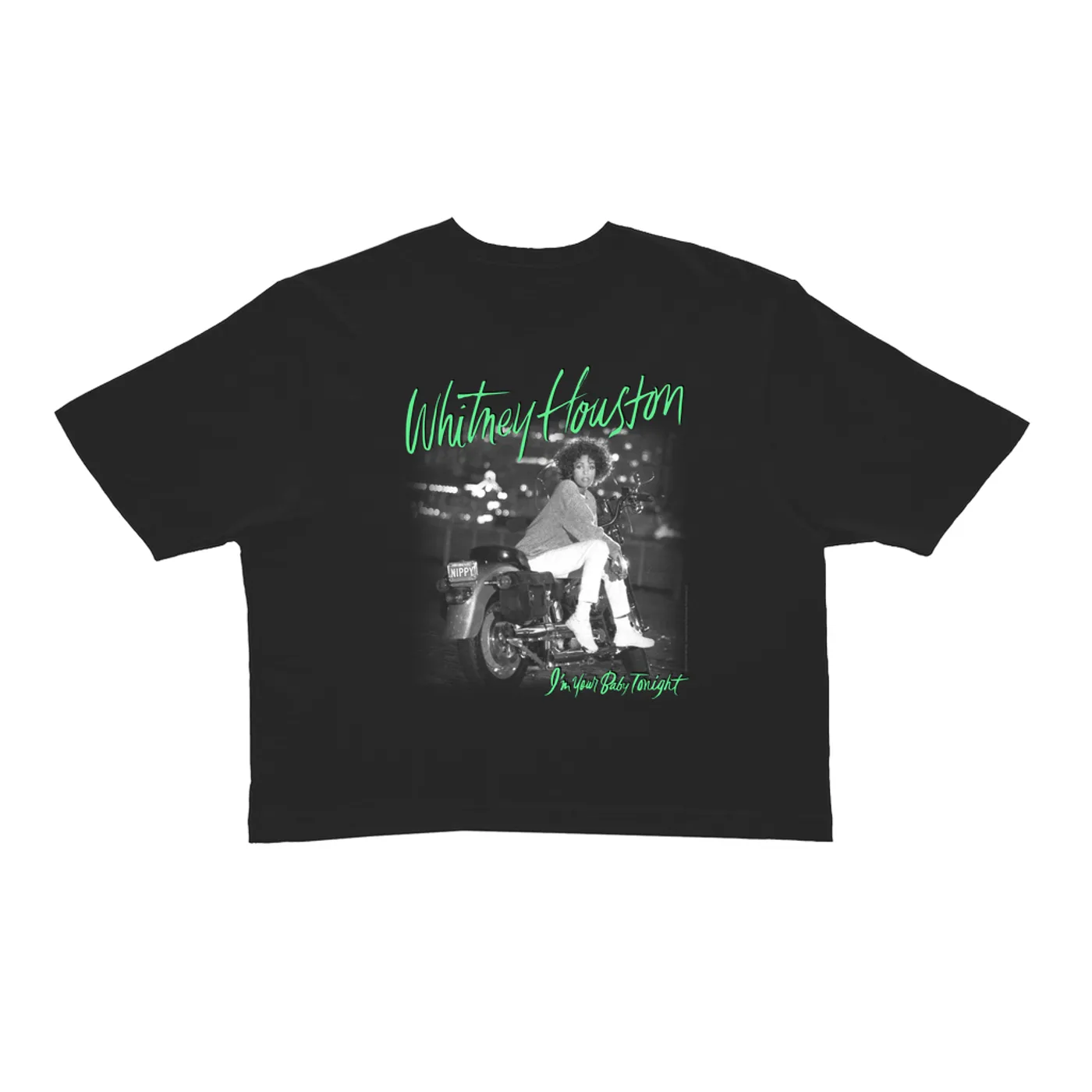 Whitney Houston Ladies' Crop Tee | I'm Your Baby Tonight Album Cover Green Design Whitney Houston Crop T-shirt