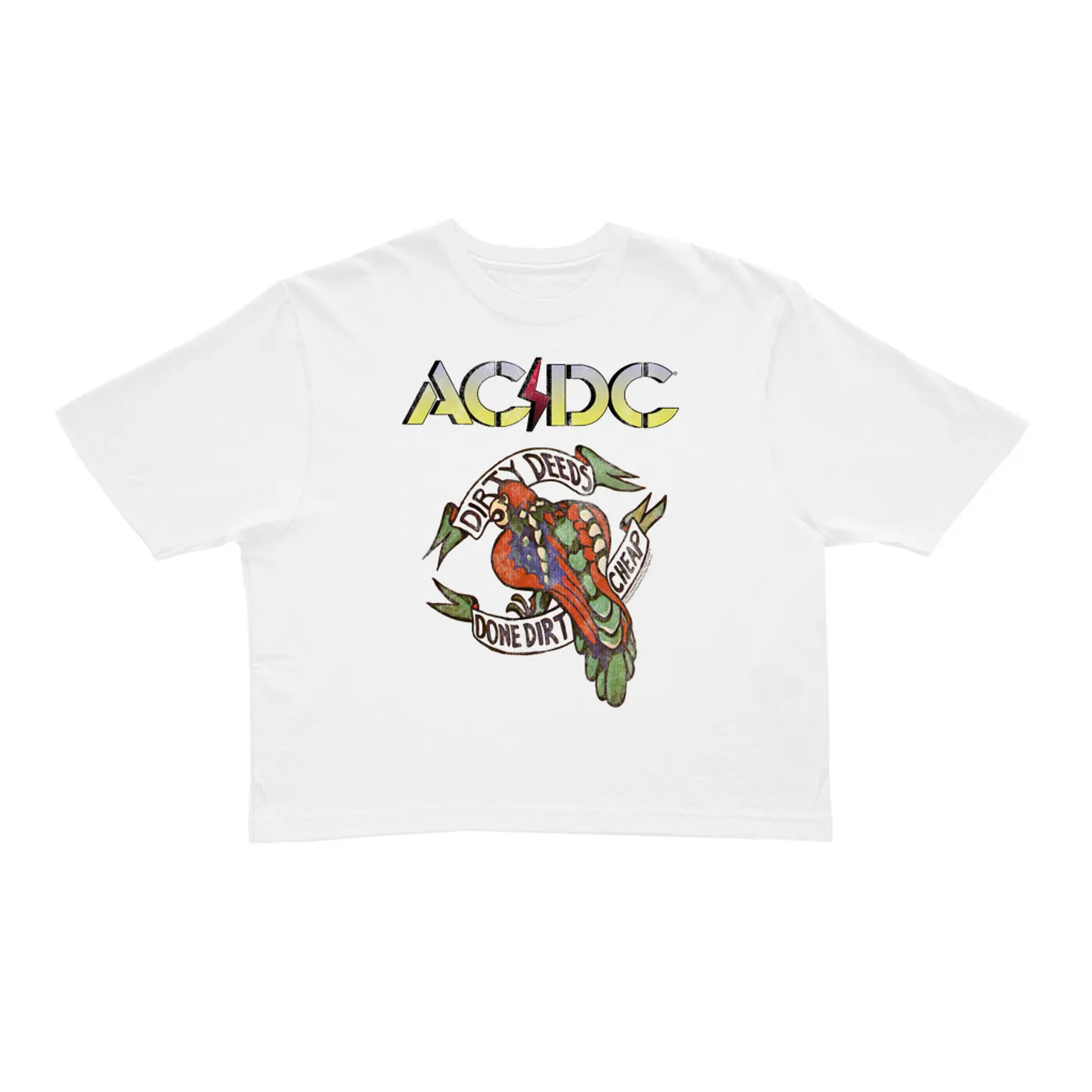 AC/DC Ladies' Crop Tee | Dirty Deeds Done Dirt Cheap Tattoo Design (Merchbar Exclusive) ACDC Crop T-shirt