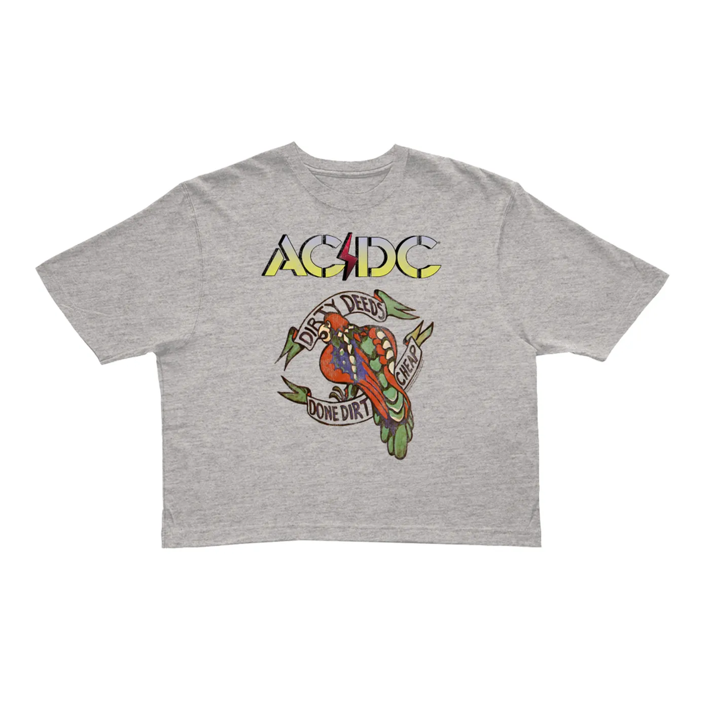 AC/DC Ladies' Crop Tee | Dirty Deeds Done Dirt Cheap Tattoo Design (Merchbar Exclusive) ACDC Crop T-shirt