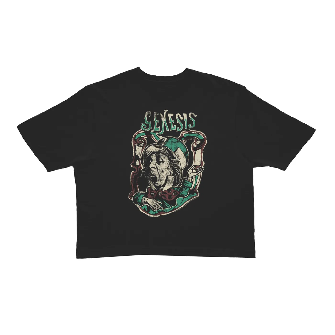 Genesis Ladies' Crop Tee | Genesis And The Mad Hatter Distressed (Merchbar Exclusive) Genesis Crop T-shirt
