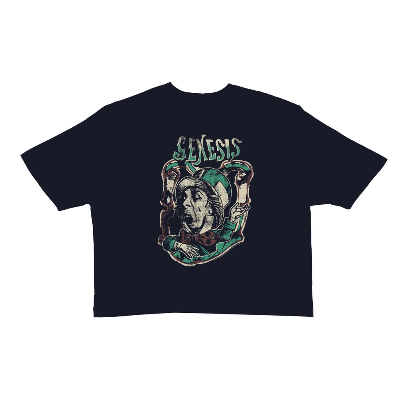 Genesis Ladies' Crop Tee | Genesis And The Mad Hatter Distressed (Merchbar Exclusive) Genesis Crop T-shirt