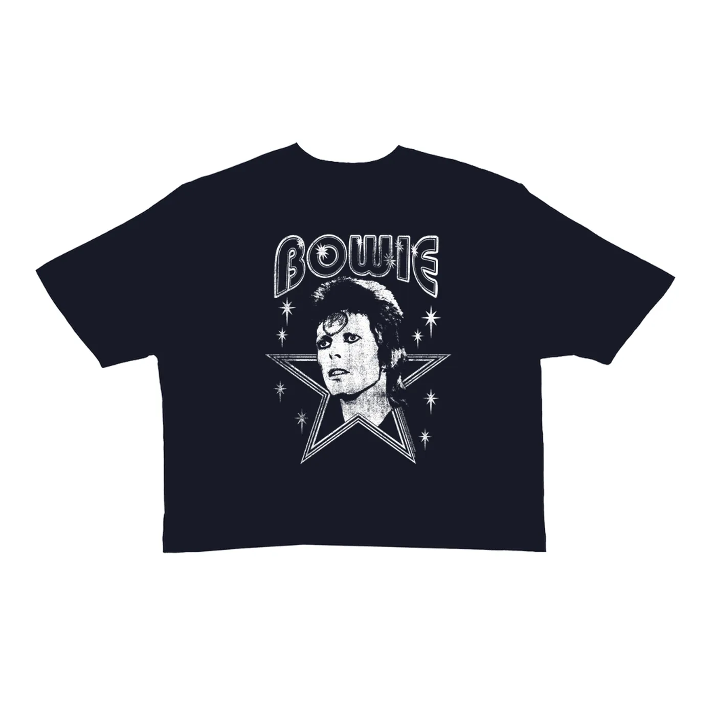 David Bowie Ladies' Crop Tee | White Vintage Retro Star Image Distressed (Merchbar Exclusive) David Bowie Crop T-shirt