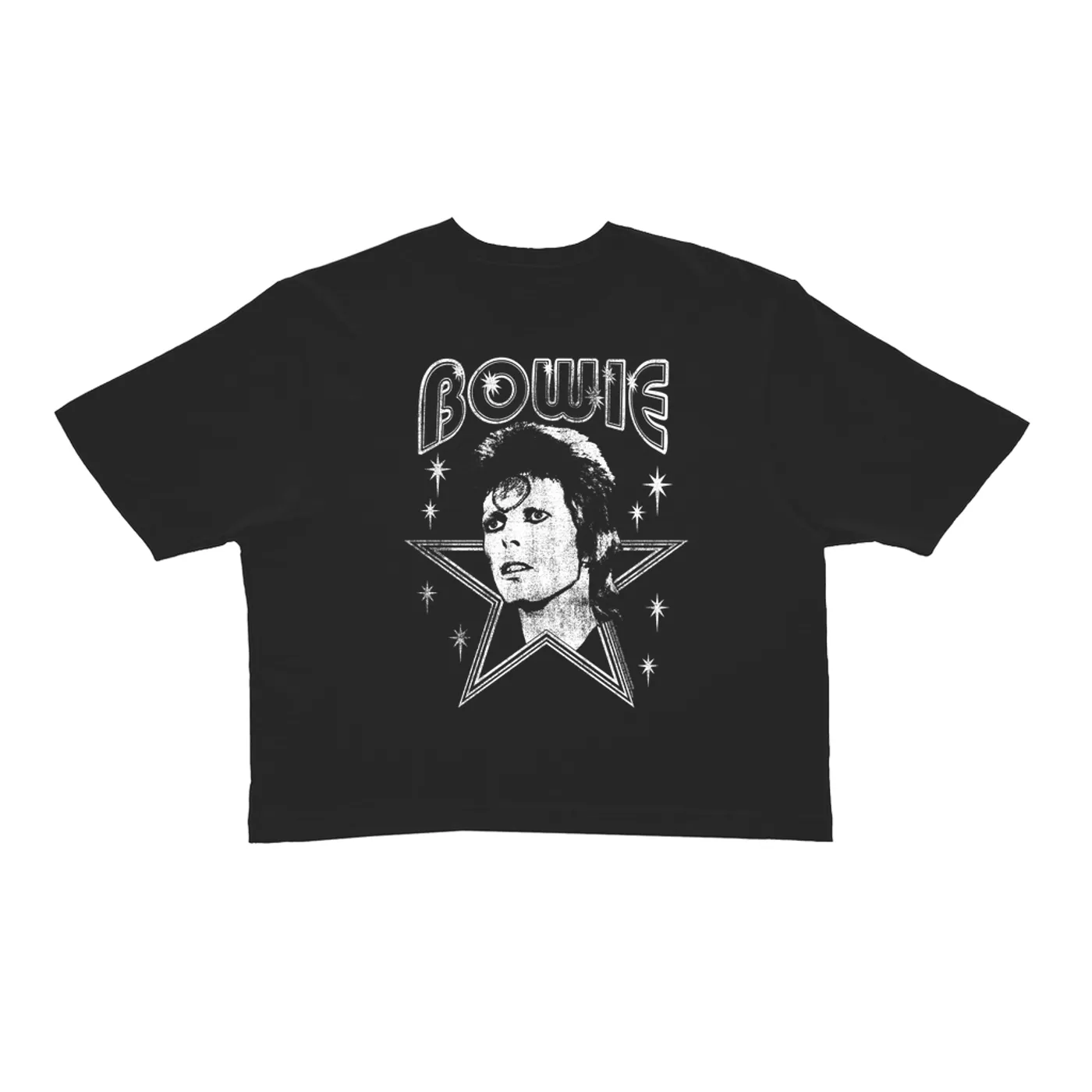 David Bowie Ladies' Crop Tee | White Vintage Retro Star Image Distressed (Merchbar Exclusive) David Bowie Crop T-shirt