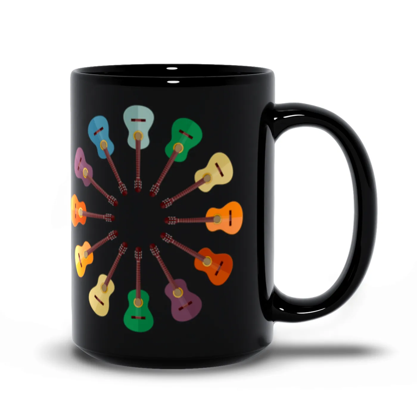 Music Life - Guitar Merchbar Music Life Mug | Classical Guitar Retro Rainbow Color Wheel Merchbar Music Life Mug