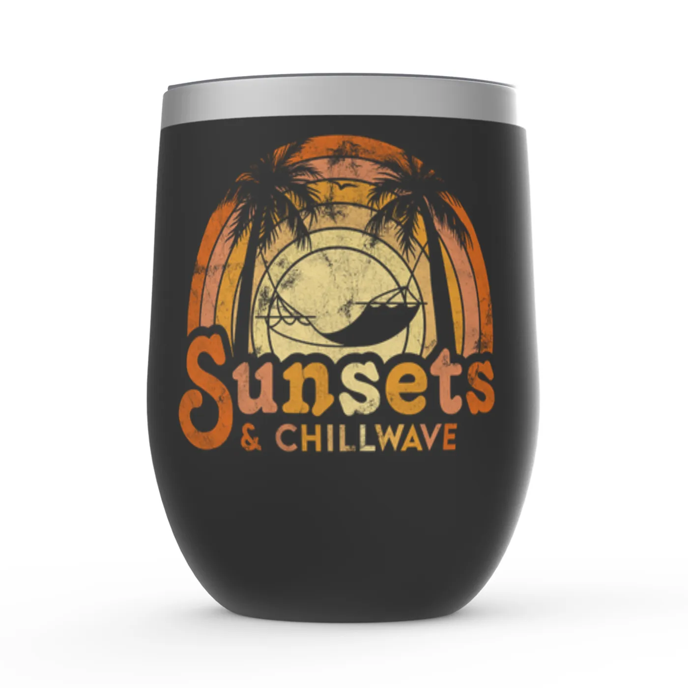 Music Life - Chillwave Merchbar Music Life Wine Tumbler | Sunsets & Chillwave Distressed Merchbar Music Life Stemless Wine Tumbler