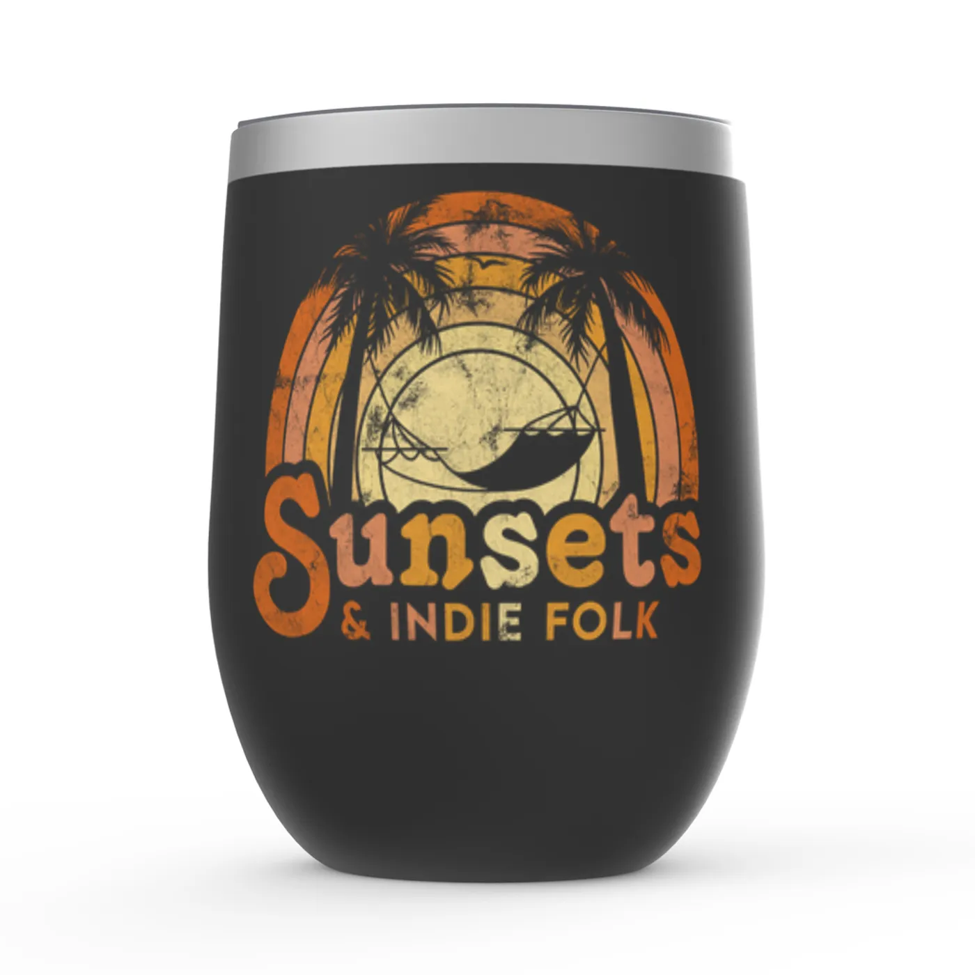 Music Life - Folk Merchbar Music Life Wine Tumbler | Sunsets & Indie Folk Distressed Merchbar Music Life Stemless Wine Tumbler