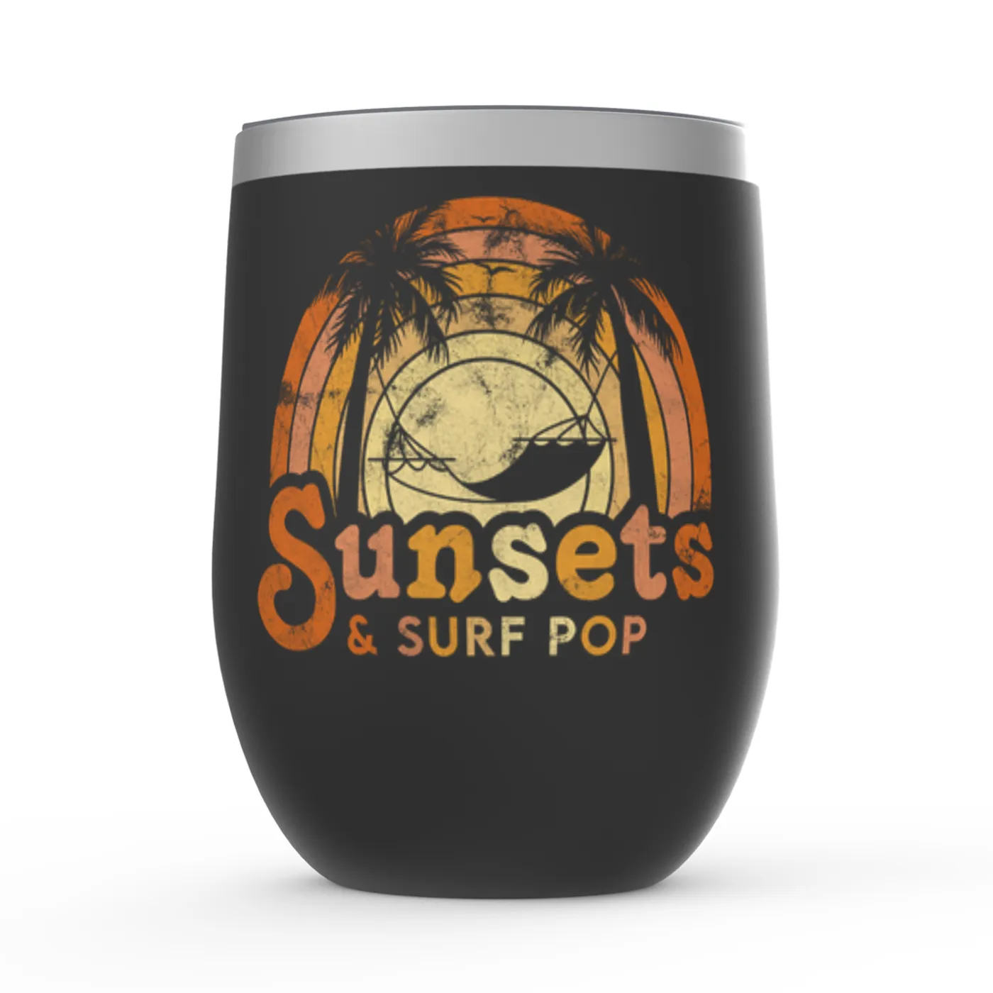 Music Life - Pop Merchbar Music Life Wine Tumbler | Sunsets & Surf Pop Distressed Merchbar Music Life Stemless Wine Tumbler